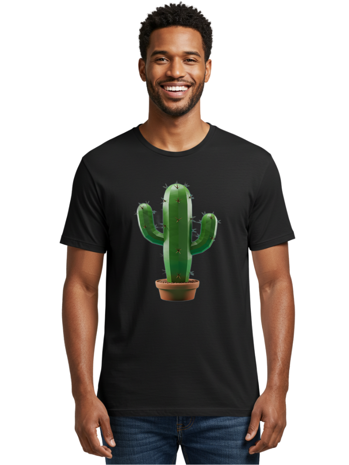 Cactus-In-Pot-4 Men'S Graphic Tee, 100% Cotton, Comfortable Casual Summer Wear, Machine Washable, Cactus In Pot, Spiky Succulent, Desert Plant, Indoor Decoration, Low-Maintenance Gardening, Houseplant, Potted Cactus Bac747