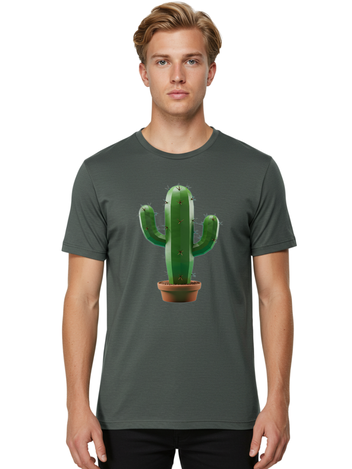 Cactus-In-Pot-4 Men'S Graphic Tee, 100% Cotton, Comfortable Casual Summer Wear, Machine Washable, Cactus In Pot, Spiky Succulent, Desert Plant, Indoor Decoration, Low-Maintenance Gardening, Houseplant, Potted Cactus Bac747