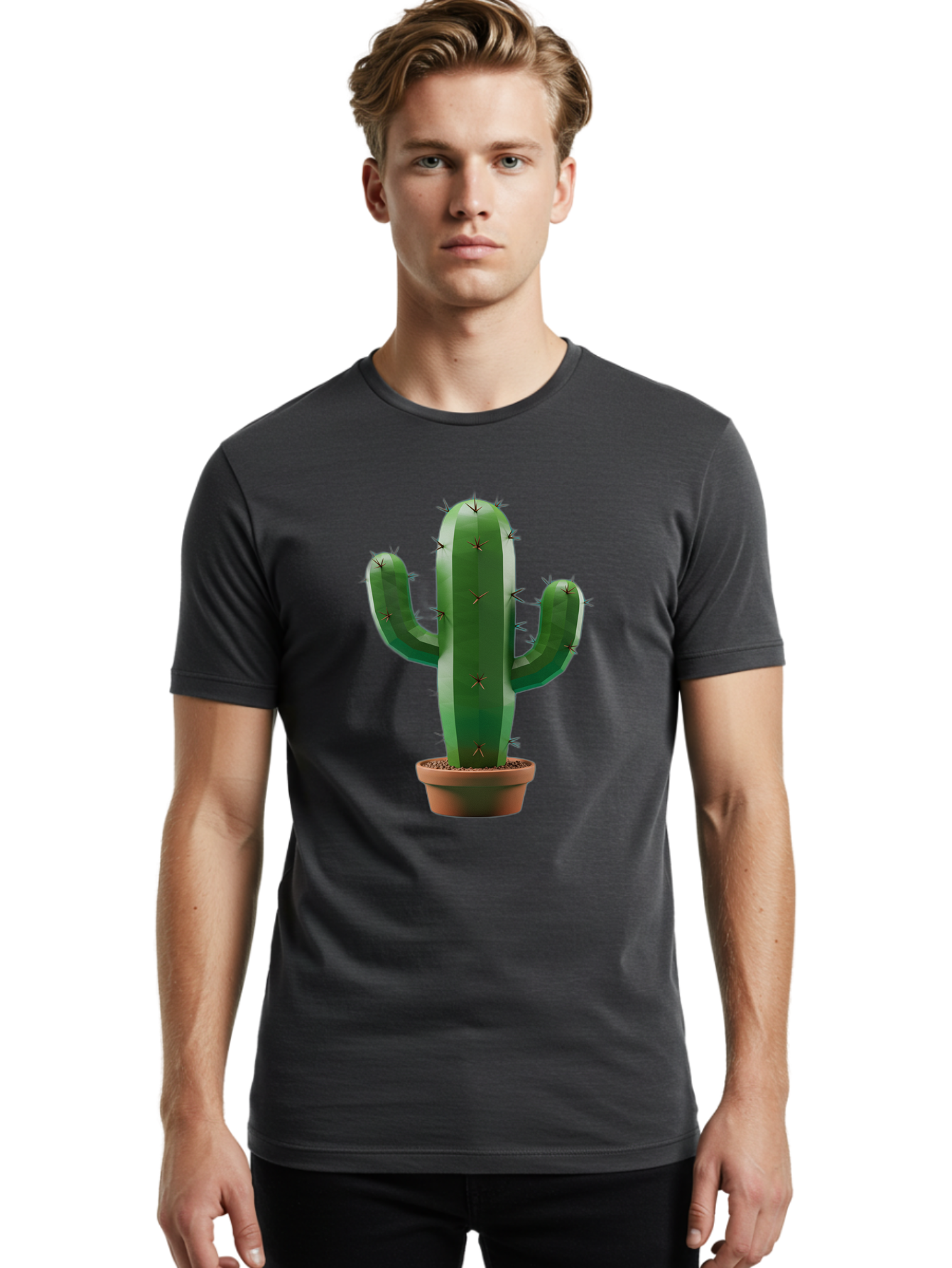 Cactus-In-Pot-4 Men'S Graphic Tee, 100% Cotton, Comfortable Casual Summer Wear, Machine Washable, Cactus In Pot, Spiky Succulent, Desert Plant, Indoor Decoration, Low-Maintenance Gardening, Houseplant, Potted Cactus Bac747