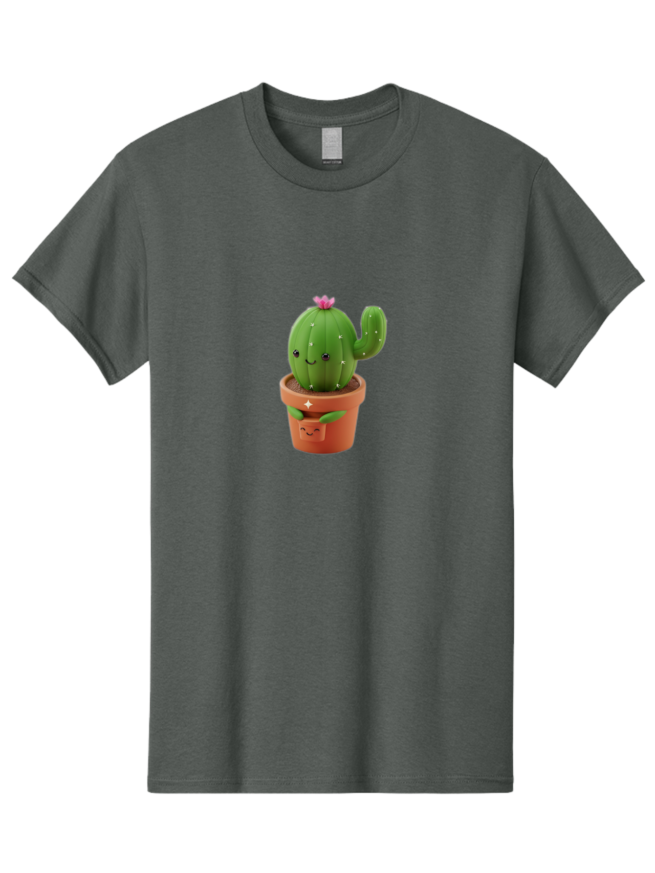Cactus-In-Pot Men'S Graphic Tee, 100% Cotton, Comfortable Casual Summer Wear, Machine Washable, Cartoon Cactus, Cactus In Pot, Smiling Face, Pink Flower, Cute Decor, Kawaii Style, Succulent Plant, Terracotta Pot, Adorable Character, Bac748