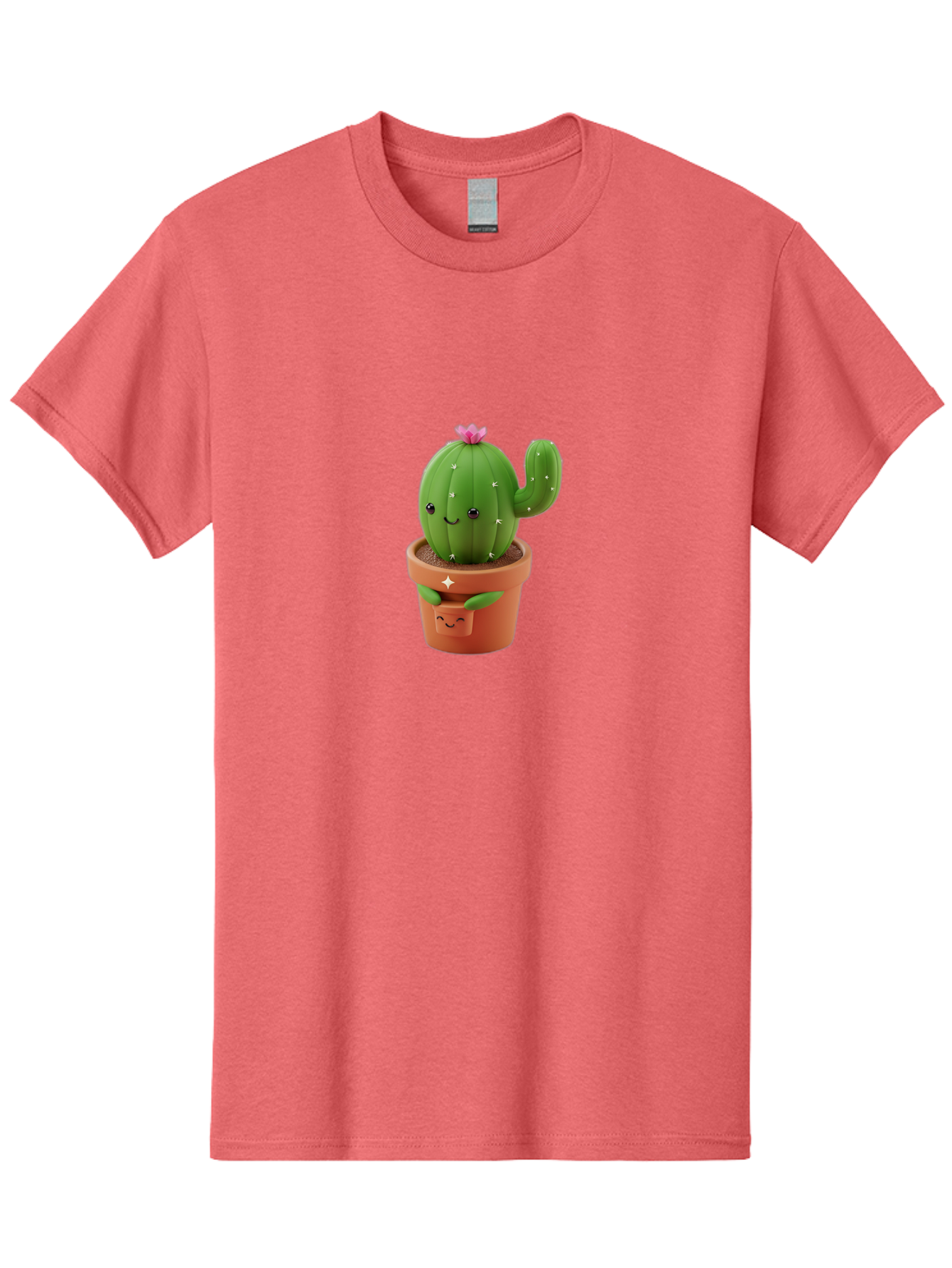 Cactus-In-Pot Men'S Graphic Tee, 100% Cotton, Comfortable Casual Summer Wear, Machine Washable, Cartoon Cactus, Cactus In Pot, Smiling Face, Pink Flower, Cute Decor, Kawaii Style, Succulent Plant, Terracotta Pot, Adorable Character, Bac748