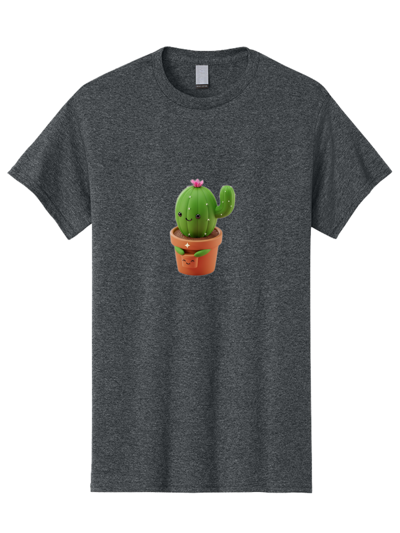 Cactus-In-Pot Men'S Graphic Tee, 100% Cotton, Comfortable Casual Summer Wear, Machine Washable, Cartoon Cactus, Cactus In Pot, Smiling Face, Pink Flower, Cute Decor, Kawaii Style, Succulent Plant, Terracotta Pot, Adorable Character, Bac748