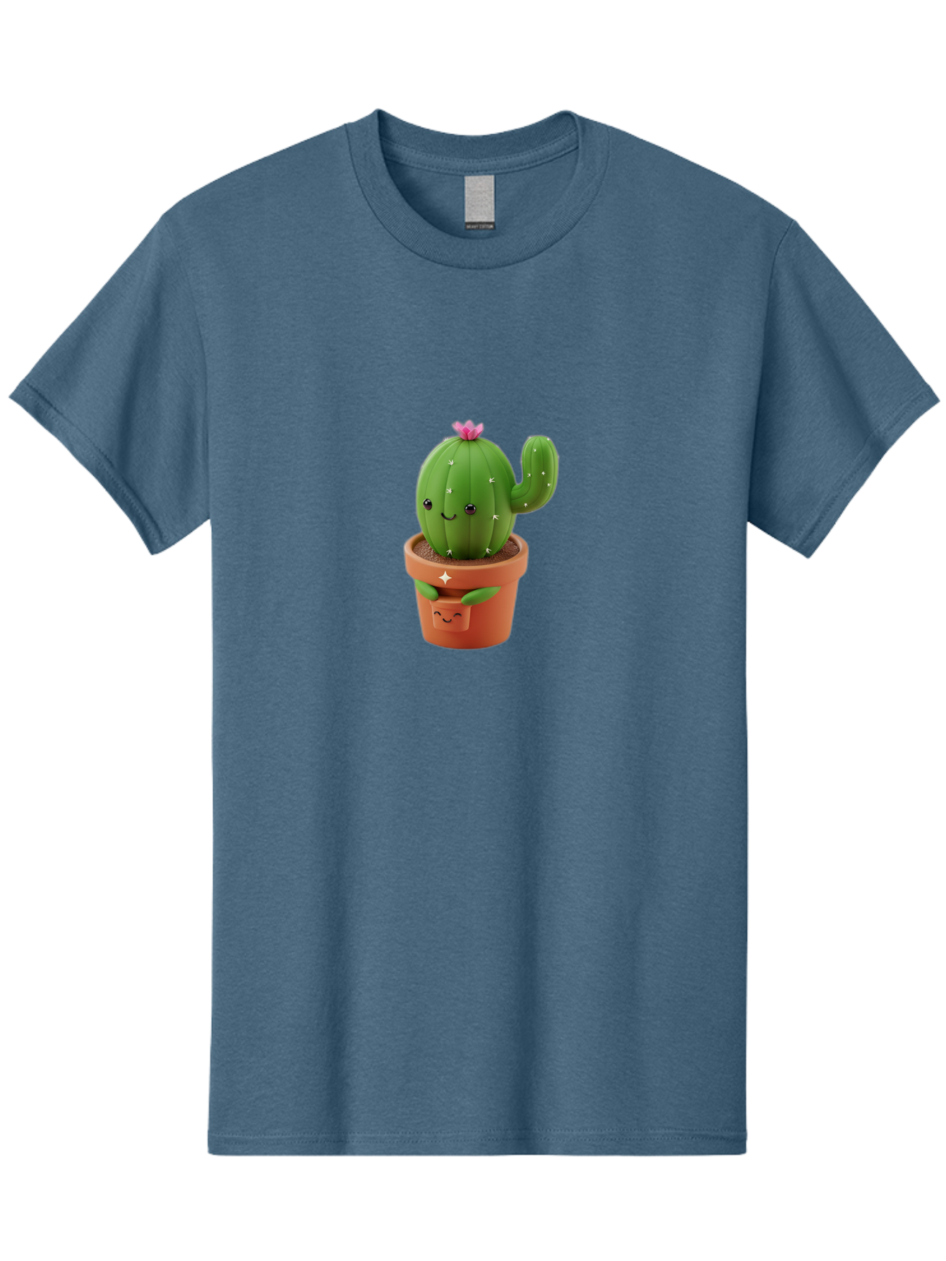 Cactus-In-Pot Men'S Graphic Tee, 100% Cotton, Comfortable Casual Summer Wear, Machine Washable, Cartoon Cactus, Cactus In Pot, Smiling Face, Pink Flower, Cute Decor, Kawaii Style, Succulent Plant, Terracotta Pot, Adorable Character, Bac748