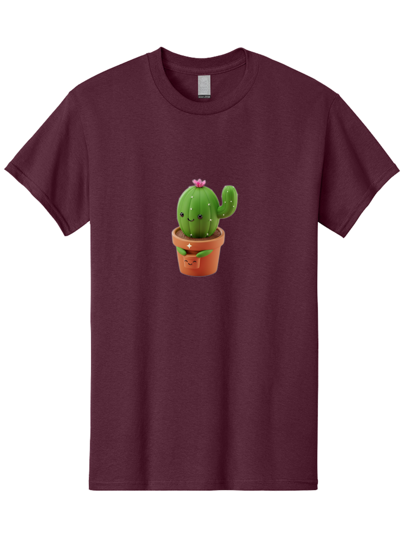 Cactus-In-Pot Men'S Graphic Tee, 100% Cotton, Comfortable Casual Summer Wear, Machine Washable, Cartoon Cactus, Cactus In Pot, Smiling Face, Pink Flower, Cute Decor, Kawaii Style, Succulent Plant, Terracotta Pot, Adorable Character, Bac748