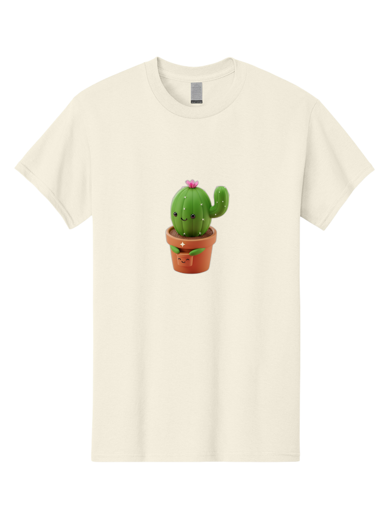 Cactus-In-Pot Men'S Graphic Tee, 100% Cotton, Comfortable Casual Summer Wear, Machine Washable, Cartoon Cactus, Cactus In Pot, Smiling Face, Pink Flower, Cute Decor, Kawaii Style, Succulent Plant, Terracotta Pot, Adorable Character, Bac748