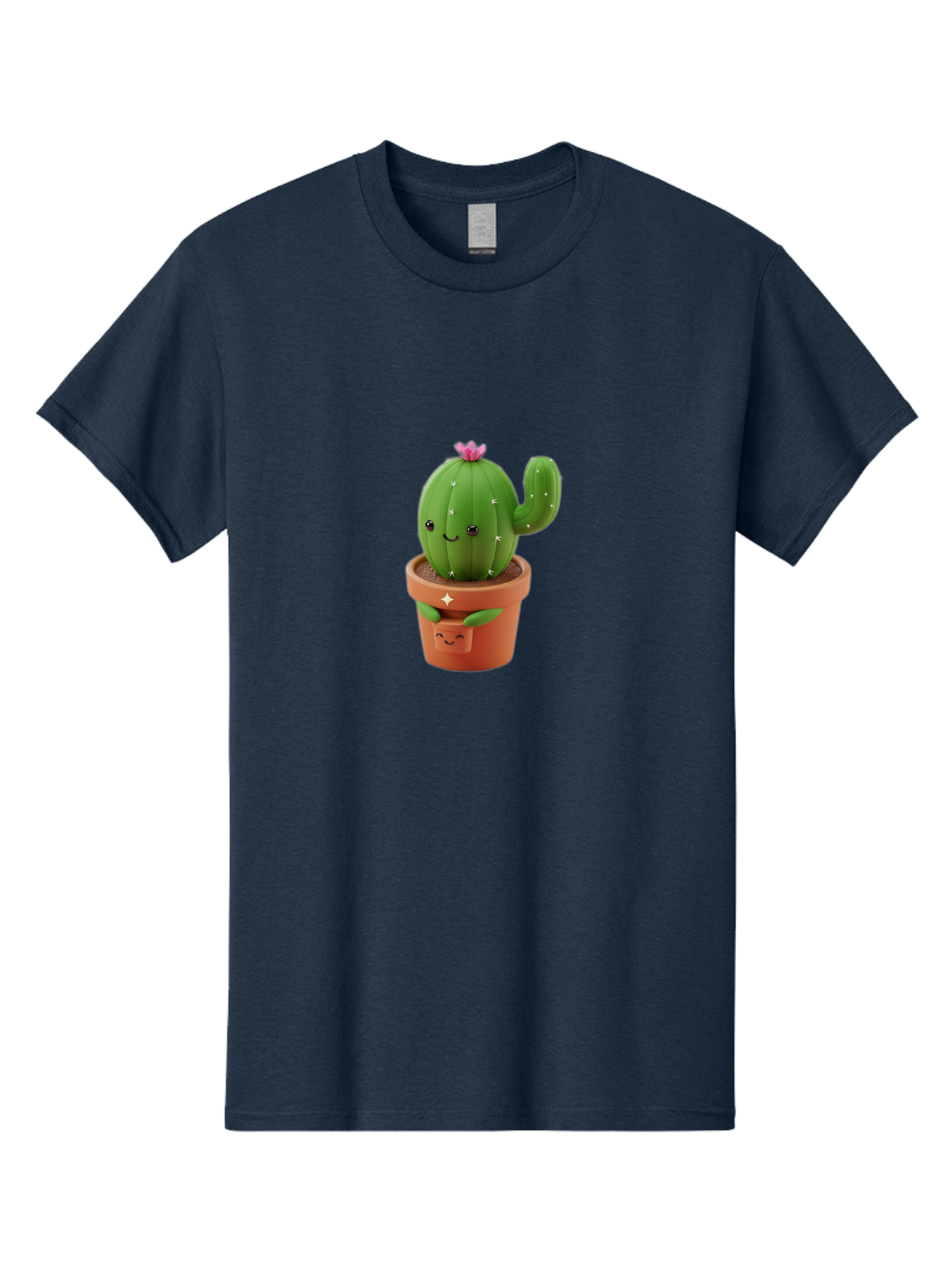 Cactus-In-Pot Men'S Graphic Tee, 100% Cotton, Comfortable Casual Summer Wear, Machine Washable, Cartoon Cactus, Cactus In Pot, Smiling Face, Pink Flower, Cute Decor, Kawaii Style, Succulent Plant, Terracotta Pot, Adorable Character, Bac748