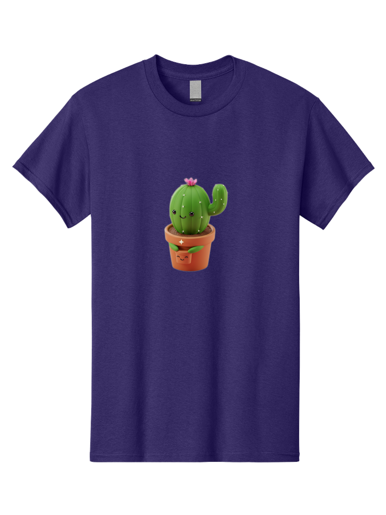 Cactus-In-Pot Men'S Graphic Tee, 100% Cotton, Comfortable Casual Summer Wear, Machine Washable, Cartoon Cactus, Cactus In Pot, Smiling Face, Pink Flower, Cute Decor, Kawaii Style, Succulent Plant, Terracotta Pot, Adorable Character, Bac748