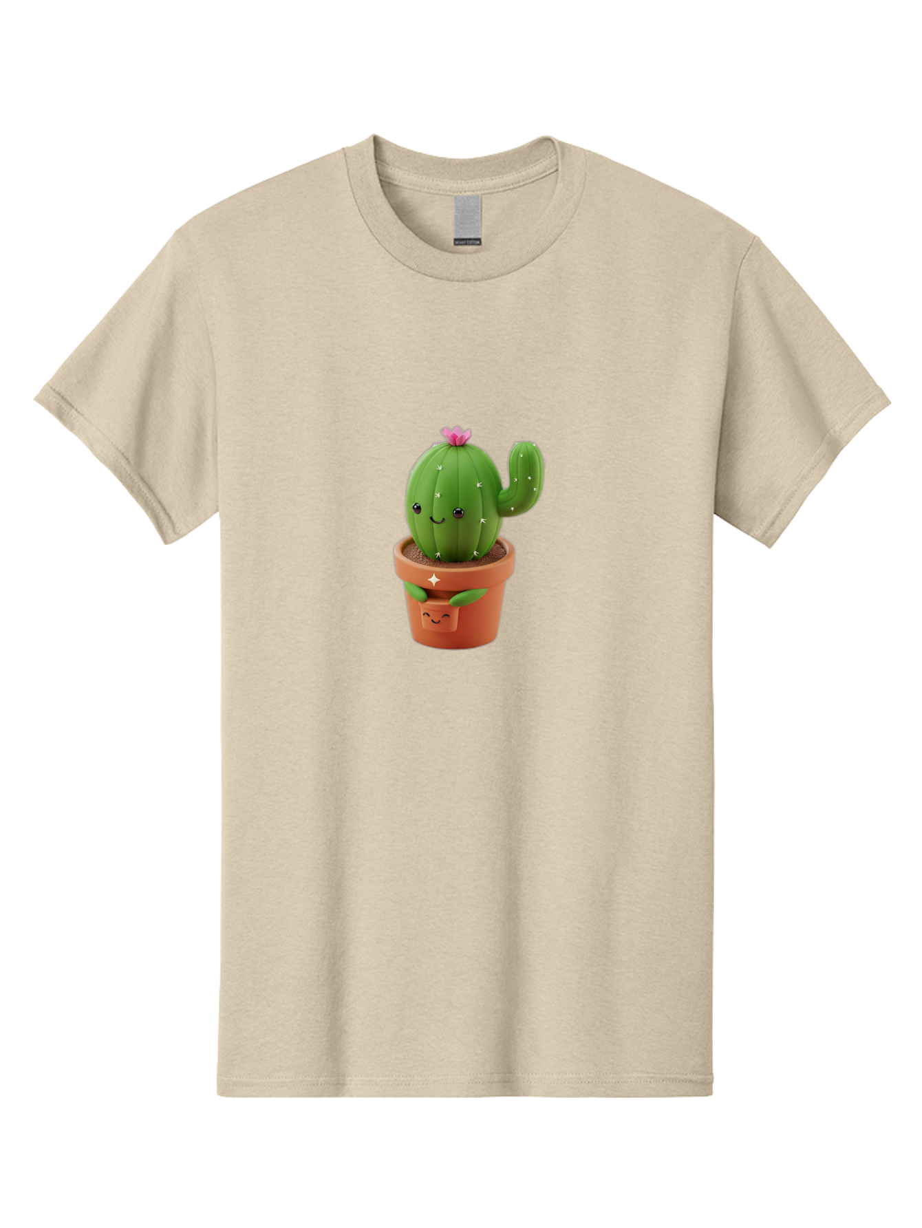 Cactus-In-Pot Men'S Graphic Tee, 100% Cotton, Comfortable Casual Summer Wear, Machine Washable, Cartoon Cactus, Cactus In Pot, Smiling Face, Pink Flower, Cute Decor, Kawaii Style, Succulent Plant, Terracotta Pot, Adorable Character, Bac748