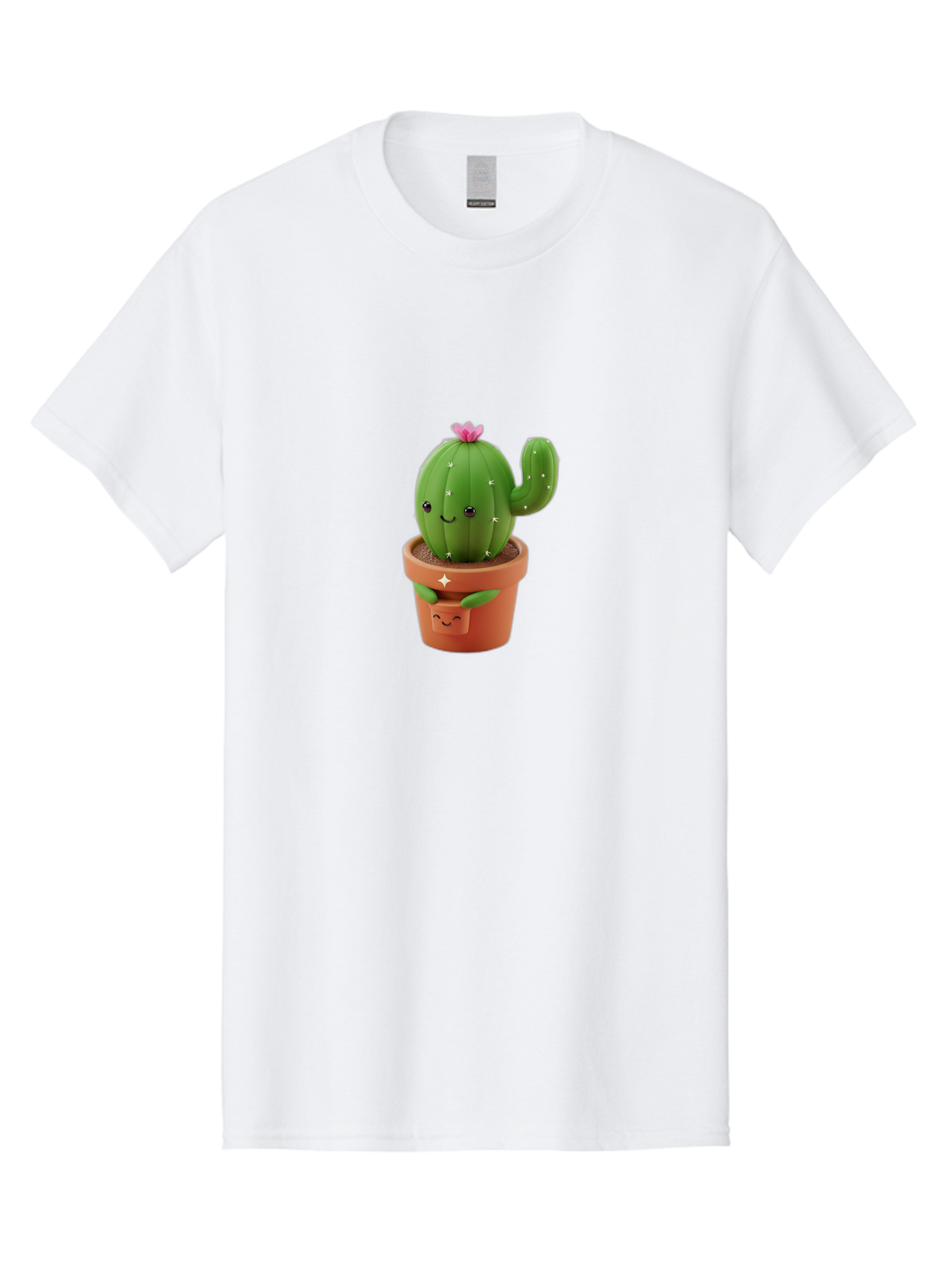 Cactus-In-Pot Men'S Graphic Tee, 100% Cotton, Comfortable Casual Summer Wear, Machine Washable, Cartoon Cactus, Cactus In Pot, Smiling Face, Pink Flower, Cute Decor, Kawaii Style, Succulent Plant, Terracotta Pot, Adorable Character, Bac748