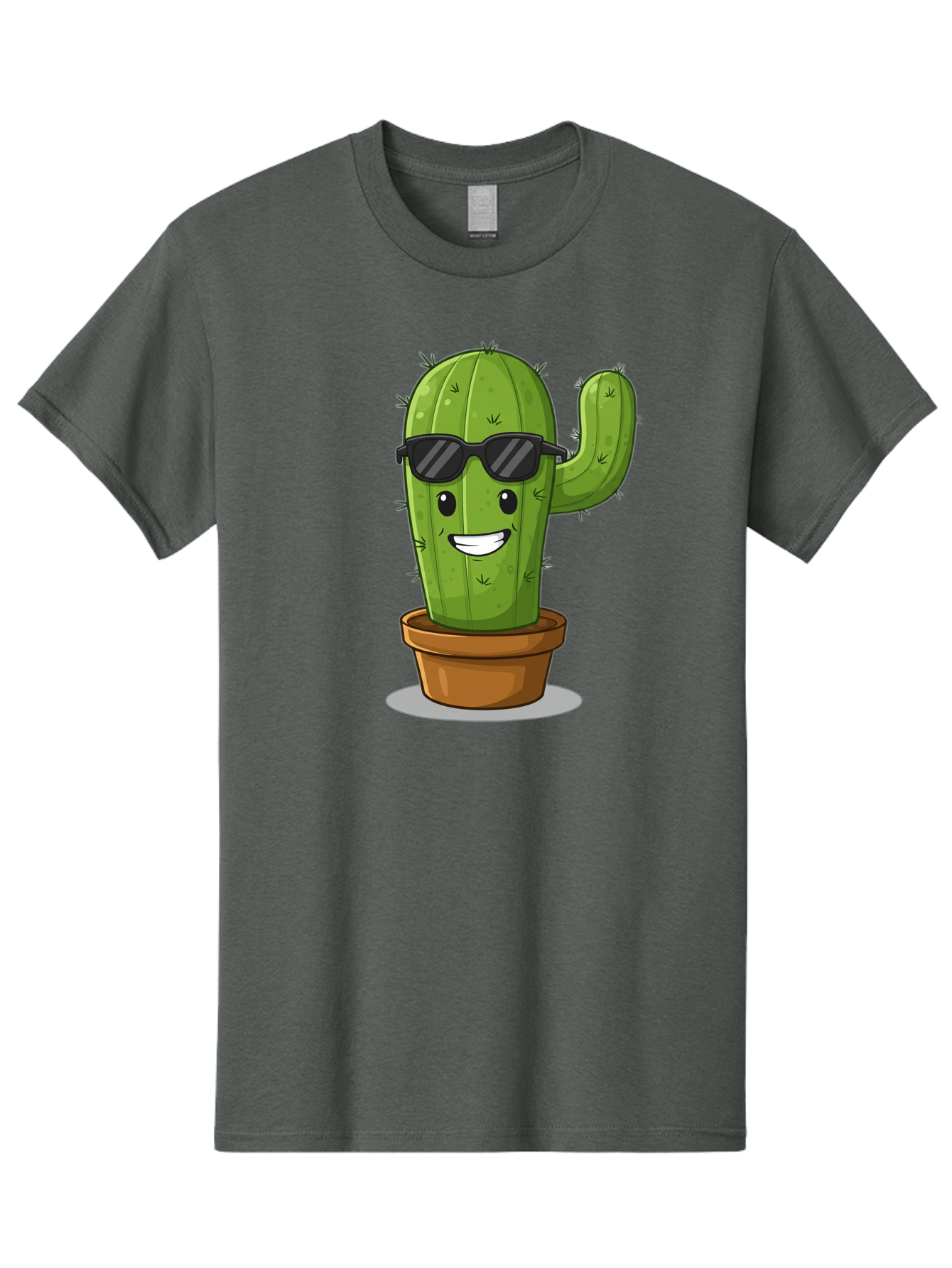 Cactus-In-Shades Men'S Graphic Tee, 100% Cotton, Comfortable Casual Summer Wear, Machine Washable, Cartoon Cactus, Cactus Character, Sunglasses, Potted Plant, Quirky Design, Fun Illustration, Desert Plant, Cool Cactus, Happy Face Bac749