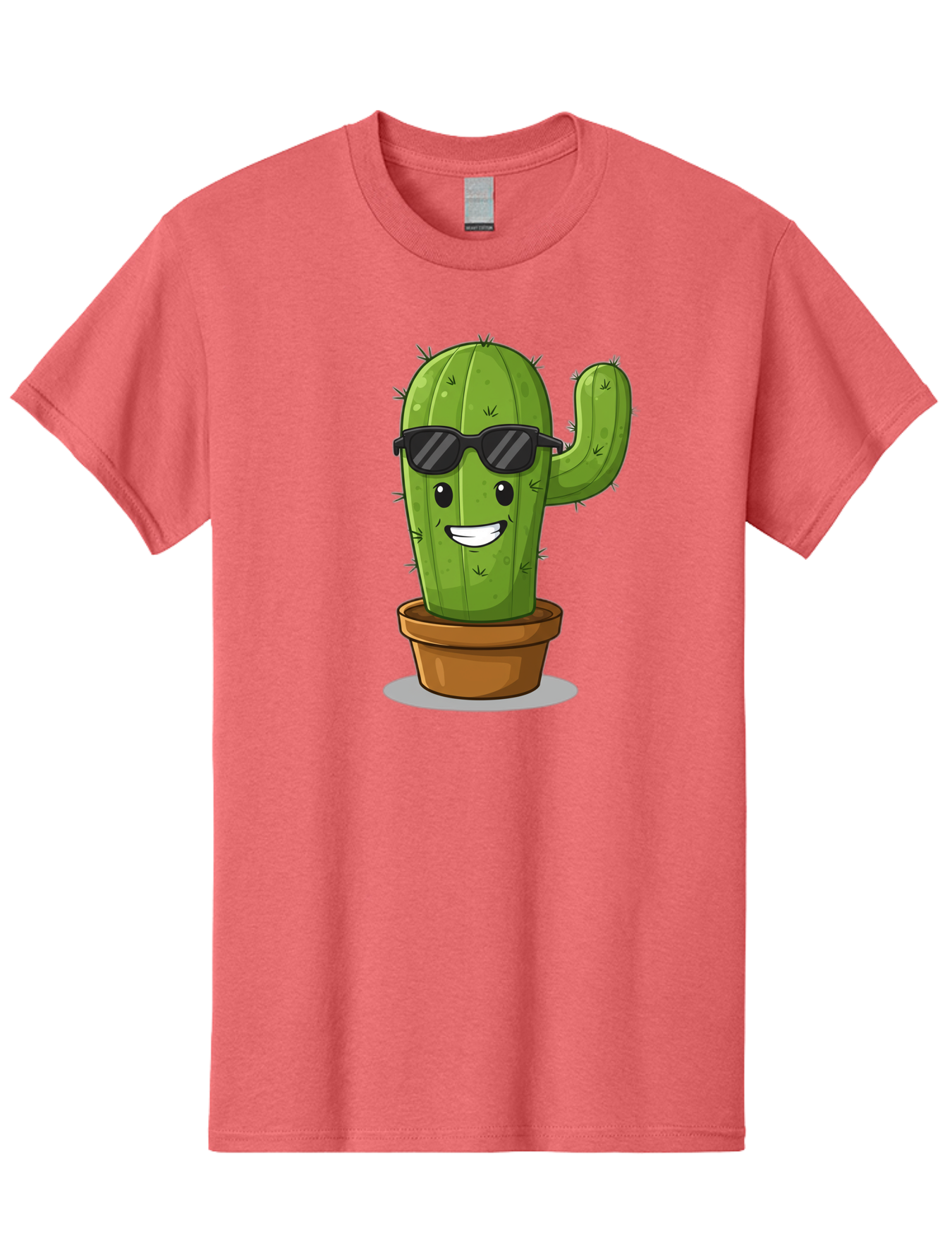 Cactus-In-Shades Men'S Graphic Tee, 100% Cotton, Comfortable Casual Summer Wear, Machine Washable, Cartoon Cactus, Cactus Character, Sunglasses, Potted Plant, Quirky Design, Fun Illustration, Desert Plant, Cool Cactus, Happy Face Bac749