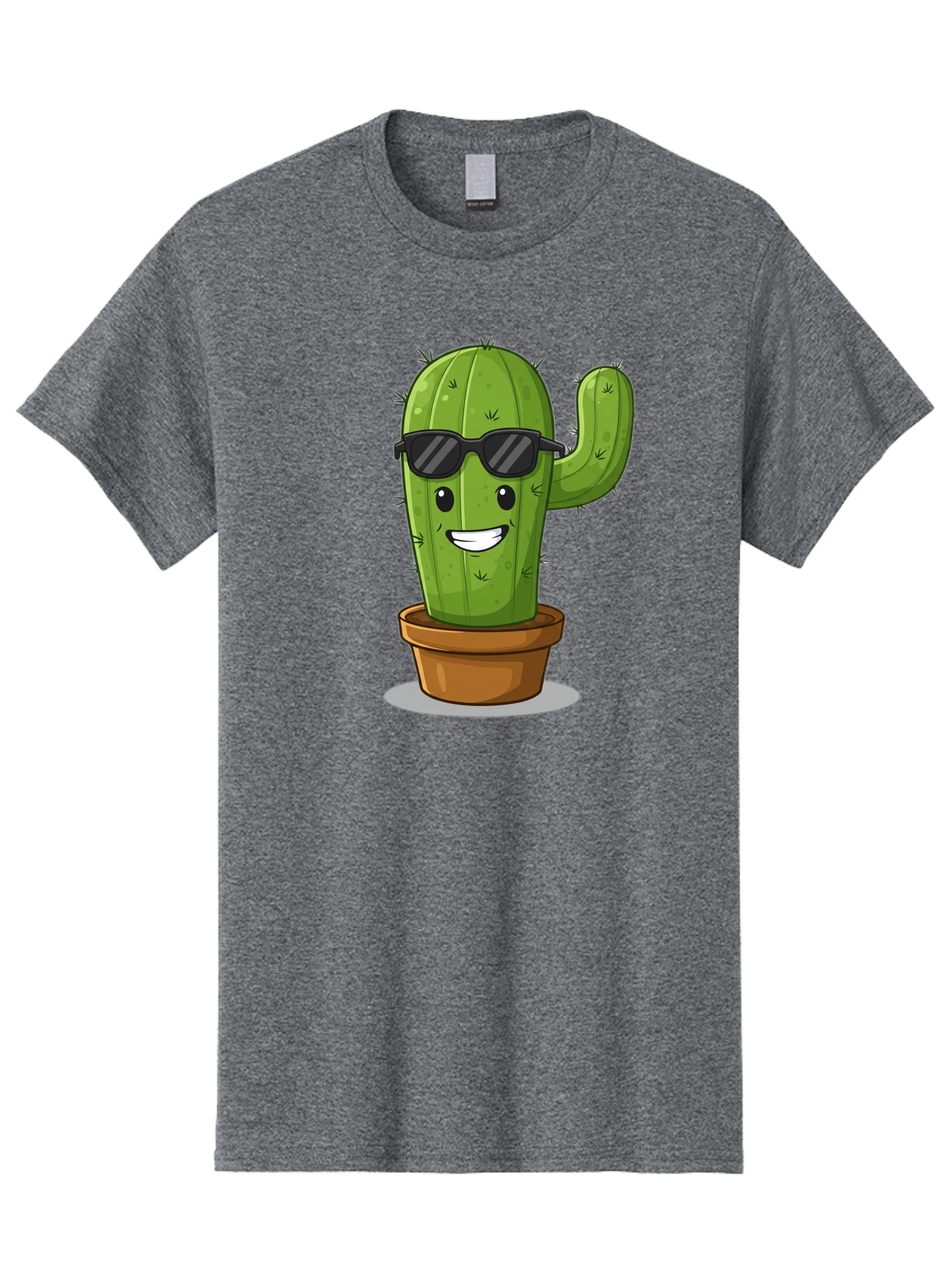 Cactus-In-Shades Men'S Graphic Tee, 100% Cotton, Comfortable Casual Summer Wear, Machine Washable, Cartoon Cactus, Cactus Character, Sunglasses, Potted Plant, Quirky Design, Fun Illustration, Desert Plant, Cool Cactus, Happy Face Bac749