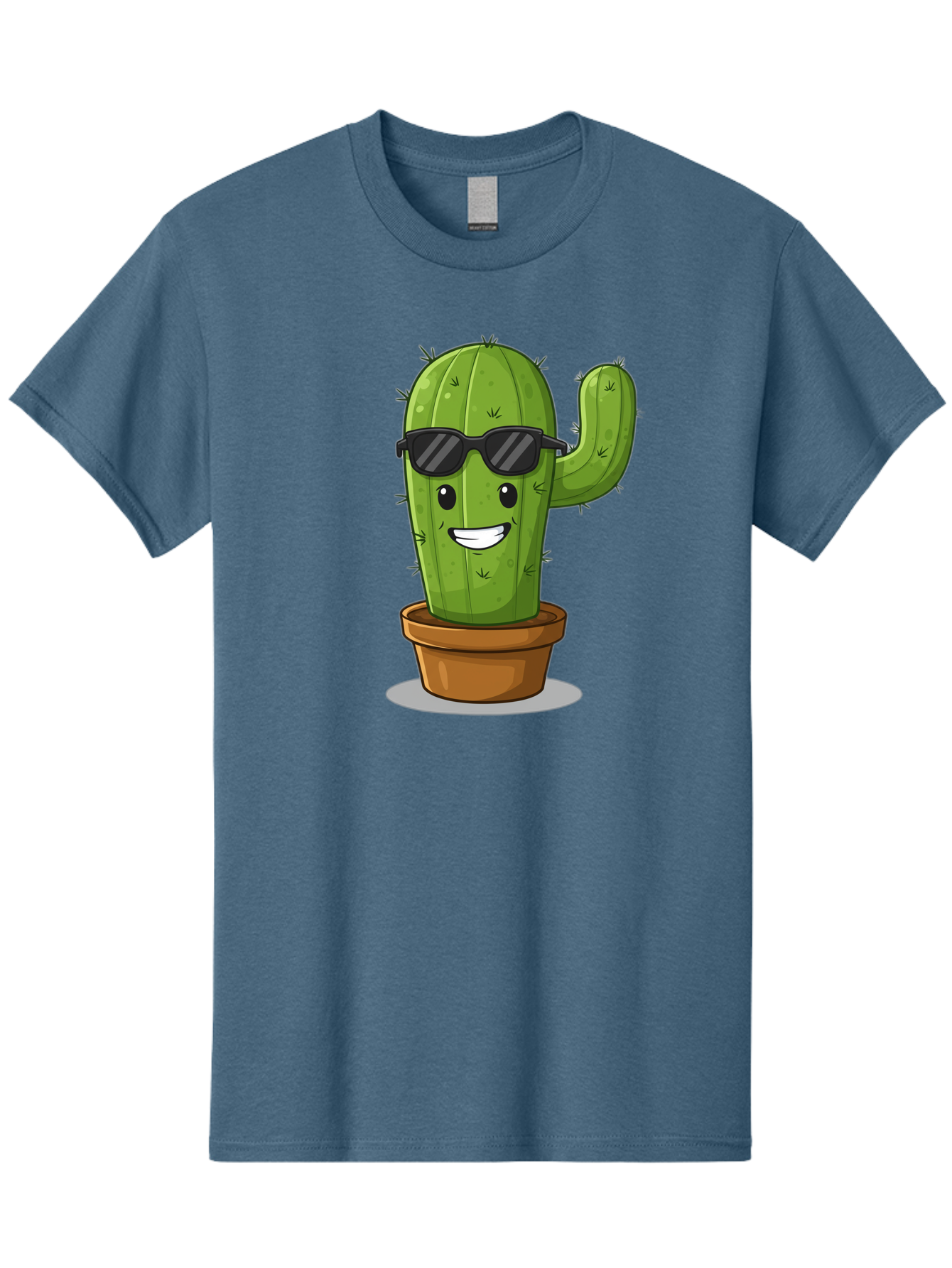 Cactus-In-Shades Men'S Graphic Tee, 100% Cotton, Comfortable Casual Summer Wear, Machine Washable, Cartoon Cactus, Cactus Character, Sunglasses, Potted Plant, Quirky Design, Fun Illustration, Desert Plant, Cool Cactus, Happy Face Bac749