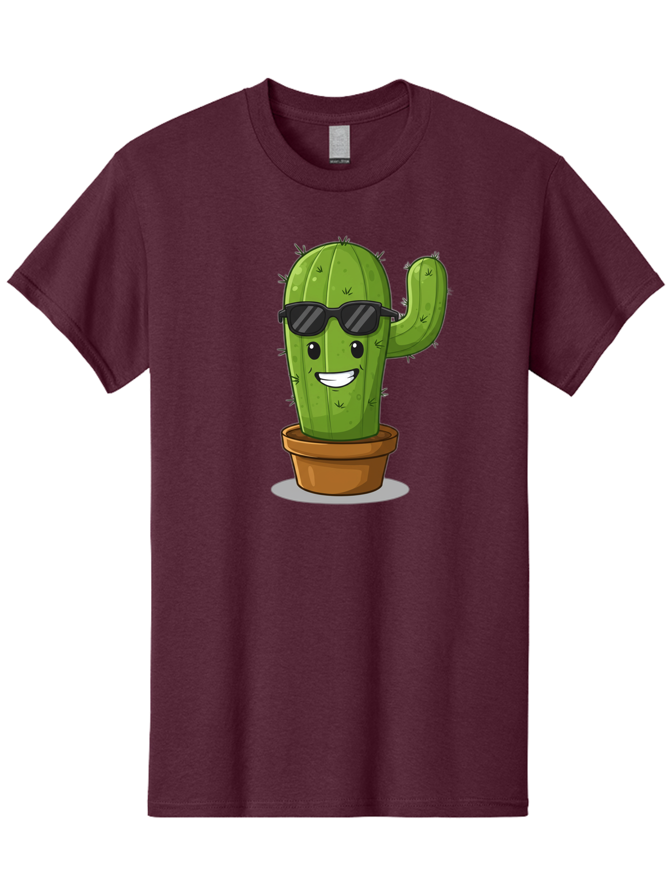 Cactus-In-Shades Men'S Graphic Tee, 100% Cotton, Comfortable Casual Summer Wear, Machine Washable, Cartoon Cactus, Cactus Character, Sunglasses, Potted Plant, Quirky Design, Fun Illustration, Desert Plant, Cool Cactus, Happy Face Bac749