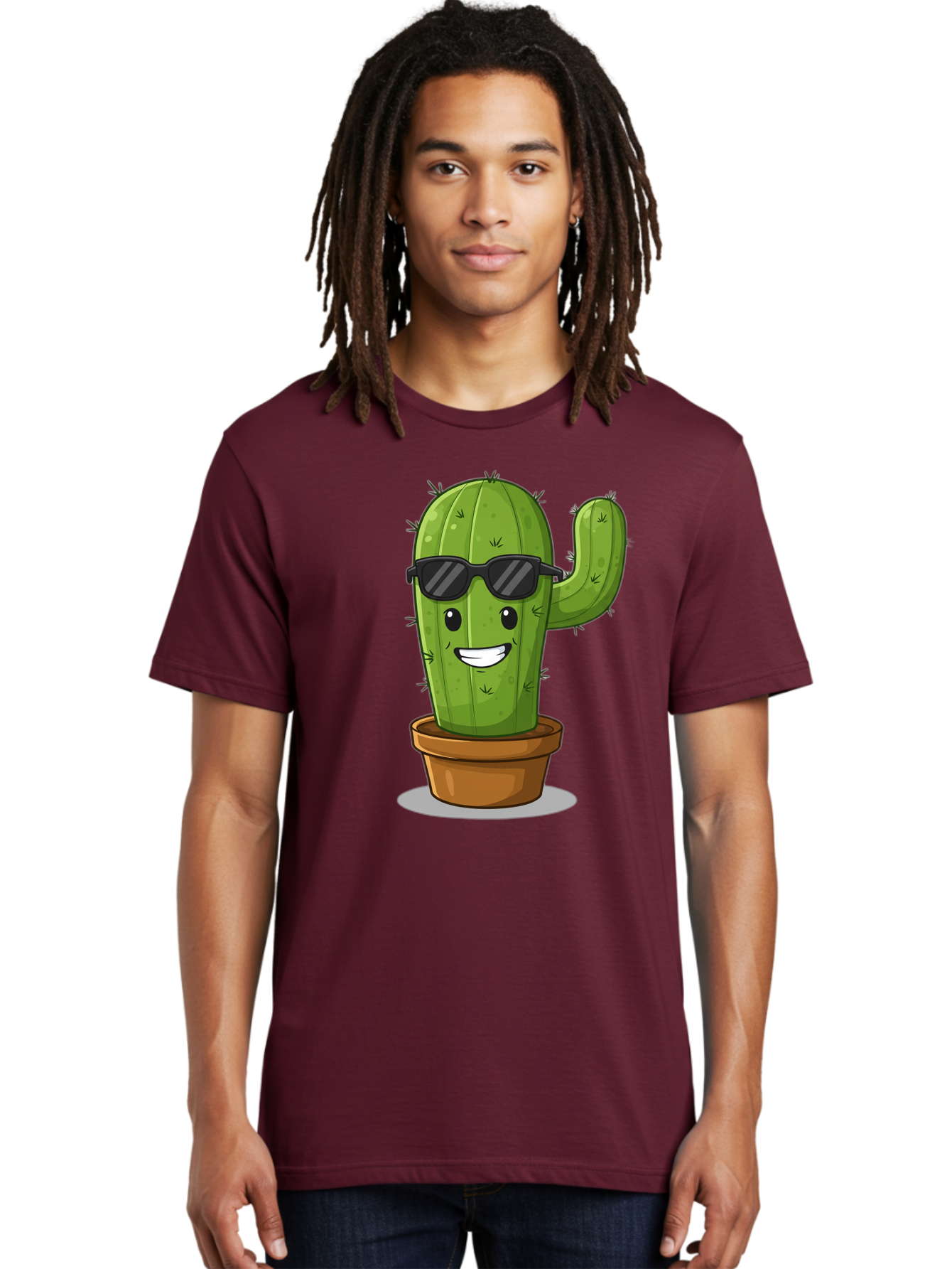 Cactus-In-Shades Men'S Graphic Tee, 100% Cotton, Comfortable Casual Summer Wear, Machine Washable, Cartoon Cactus, Cactus Character, Sunglasses, Potted Plant, Quirky Design, Fun Illustration, Desert Plant, Cool Cactus, Happy Face Bac749