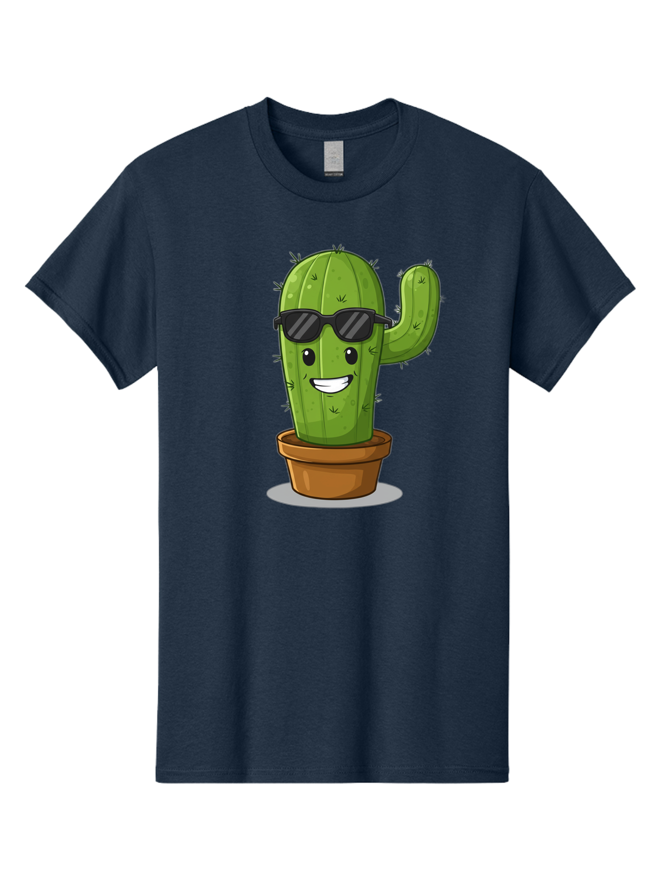 Cactus-In-Shades Men'S Graphic Tee, 100% Cotton, Comfortable Casual Summer Wear, Machine Washable, Cartoon Cactus, Cactus Character, Sunglasses, Potted Plant, Quirky Design, Fun Illustration, Desert Plant, Cool Cactus, Happy Face Bac749