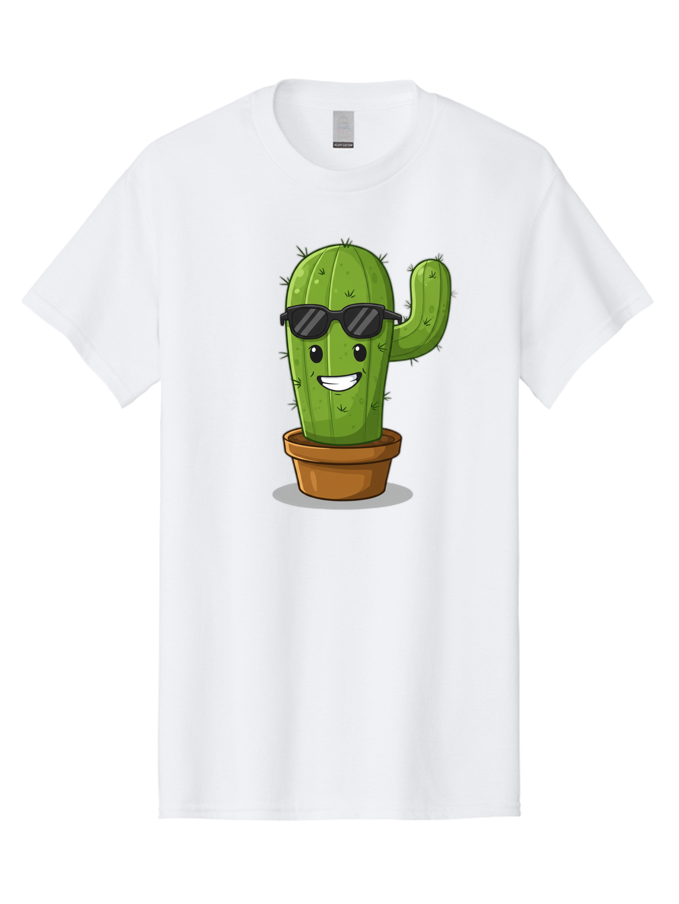 Cactus-In-Shades Men'S Graphic Tee, 100% Cotton, Comfortable Casual Summer Wear, Machine Washable, Cartoon Cactus, Cactus Character, Sunglasses, Potted Plant, Quirky Design, Fun Illustration, Desert Plant, Cool Cactus, Happy Face Bac749