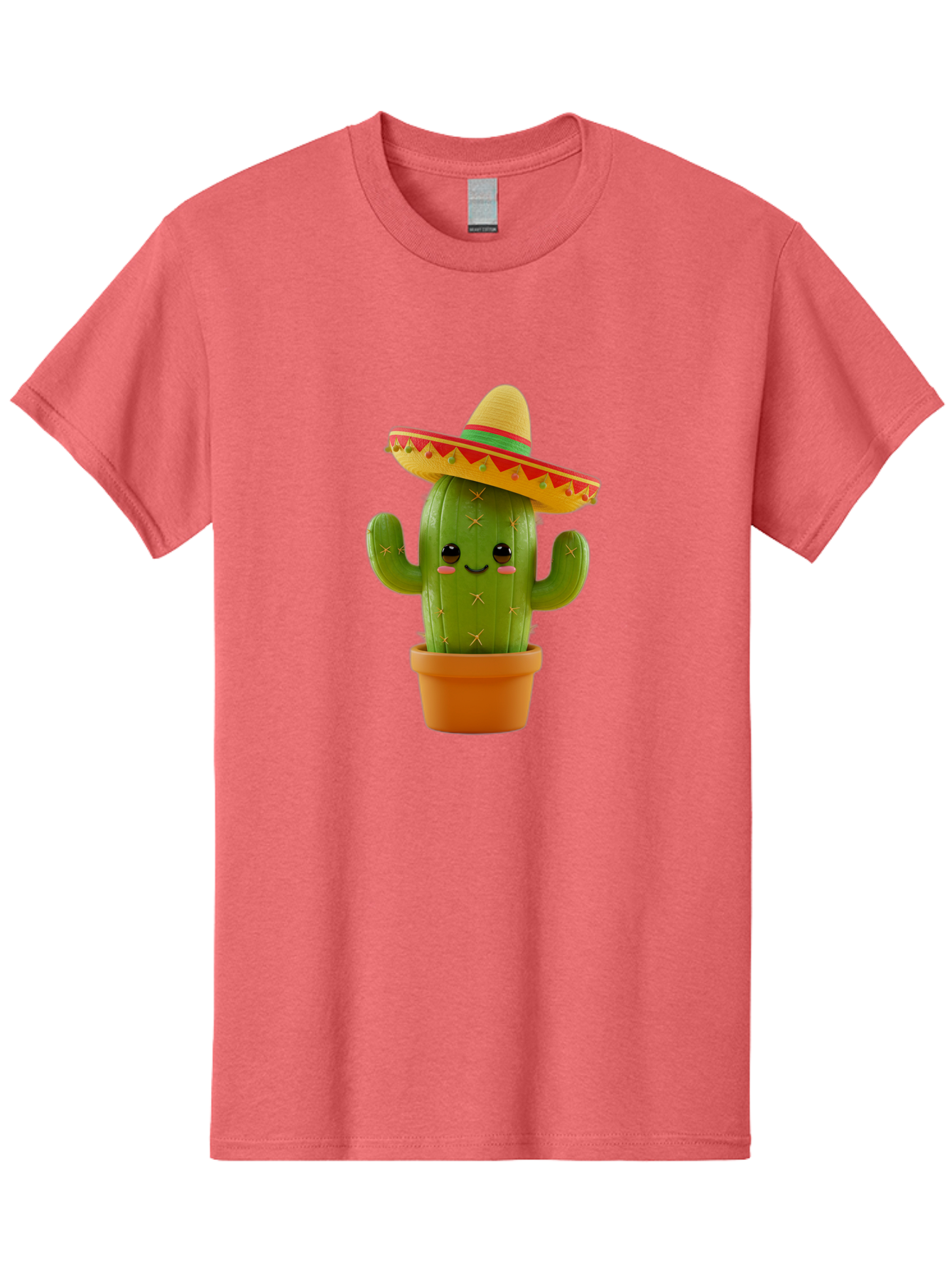 Cactus-In-Sombrero Men'S Graphic Tee, 100% Cotton, Comfortable Casual Summer Wear, Machine Washable, Cartoon Cactus, Smiling Face, Sombrero Hat, Terracotta Pot, Festive Decor, Mexican Culture, Fun Design, Vibrant Colors, Kawaii Style Bac750