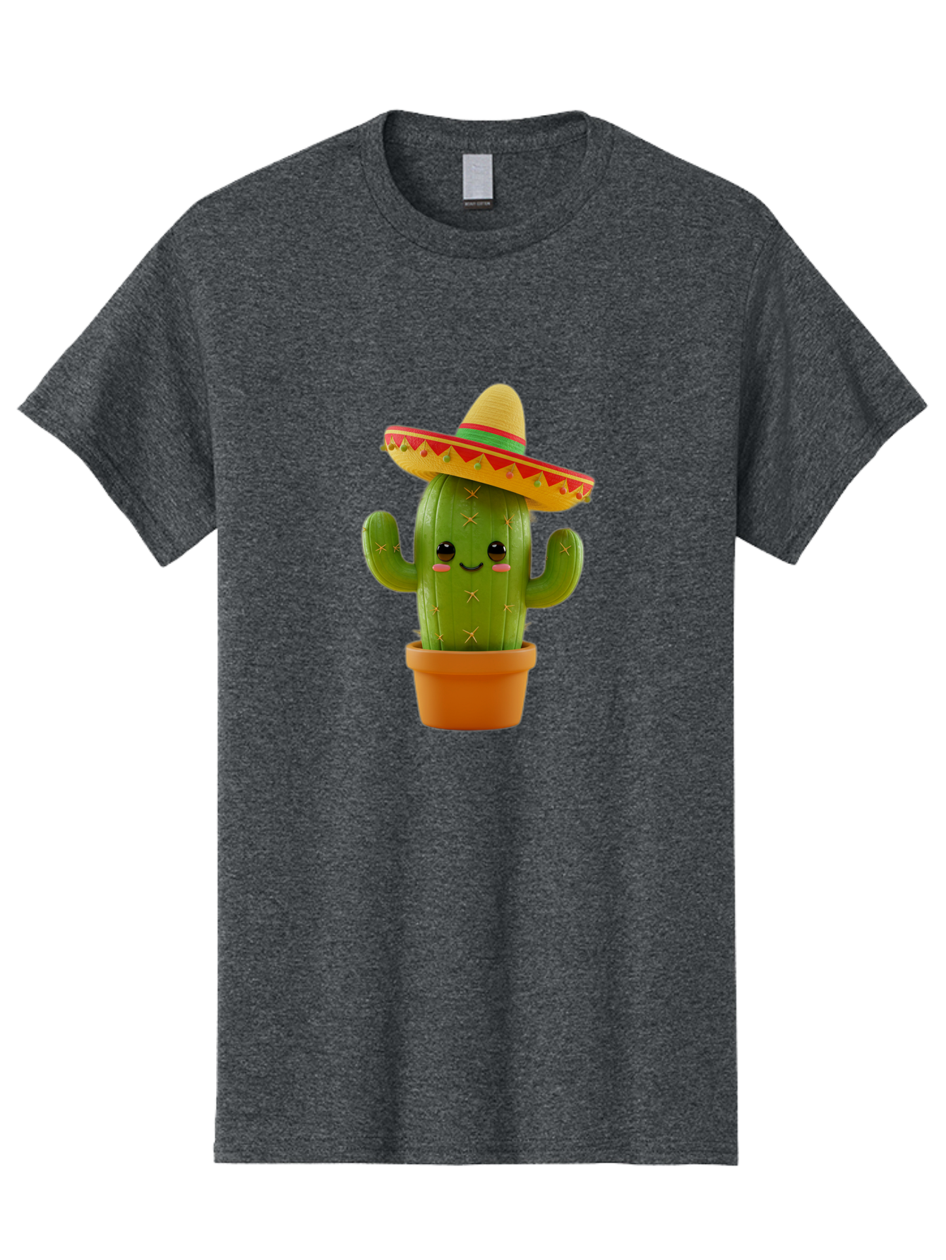 Cactus-In-Sombrero Men'S Graphic Tee, 100% Cotton, Comfortable Casual Summer Wear, Machine Washable, Cartoon Cactus, Smiling Face, Sombrero Hat, Terracotta Pot, Festive Decor, Mexican Culture, Fun Design, Vibrant Colors, Kawaii Style Bac750