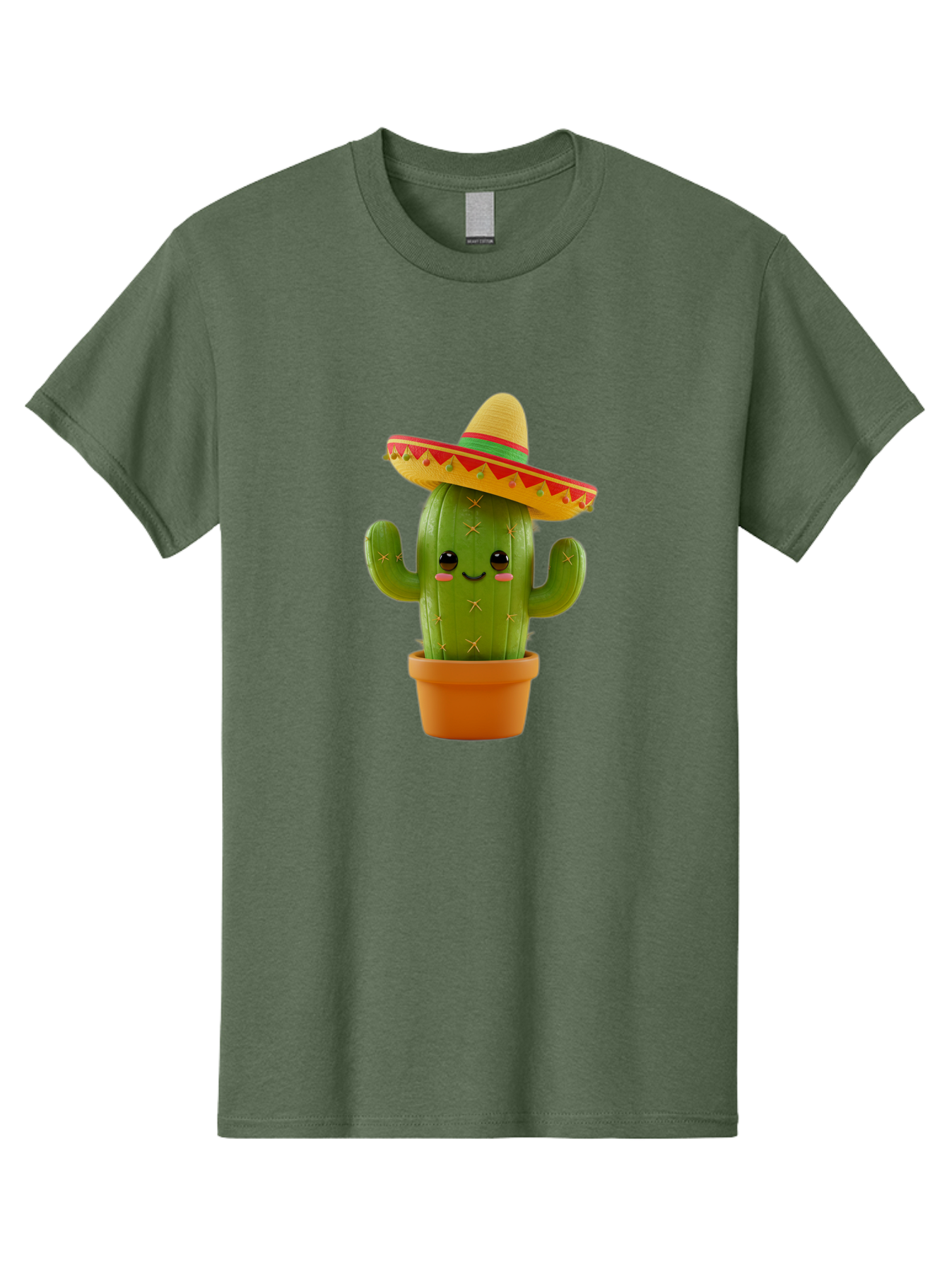Cactus-In-Sombrero Men'S Graphic Tee, 100% Cotton, Comfortable Casual Summer Wear, Machine Washable, Cartoon Cactus, Smiling Face, Sombrero Hat, Terracotta Pot, Festive Decor, Mexican Culture, Fun Design, Vibrant Colors, Kawaii Style Bac750