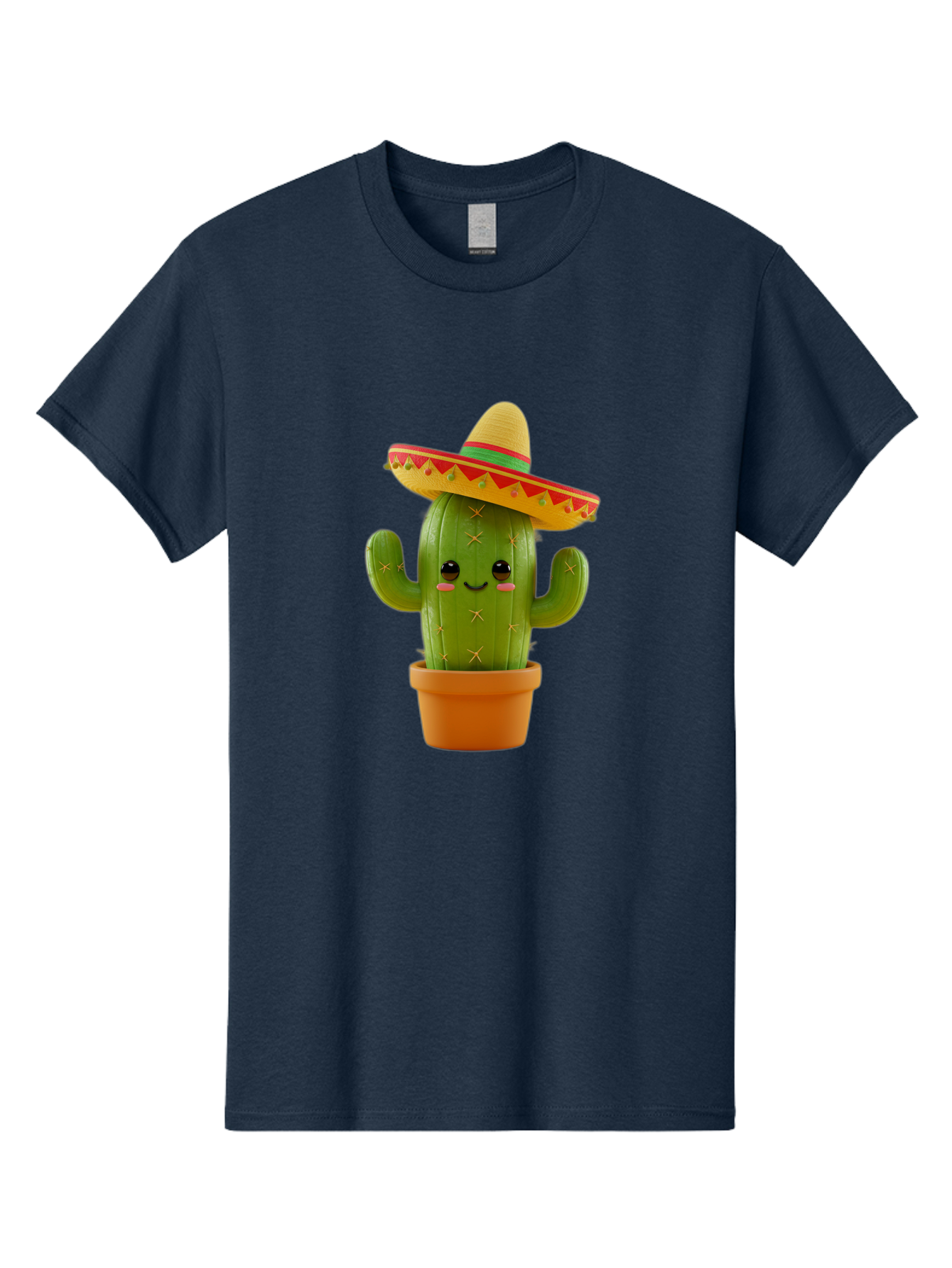 Cactus-In-Sombrero Men'S Graphic Tee, 100% Cotton, Comfortable Casual Summer Wear, Machine Washable, Cartoon Cactus, Smiling Face, Sombrero Hat, Terracotta Pot, Festive Decor, Mexican Culture, Fun Design, Vibrant Colors, Kawaii Style Bac750