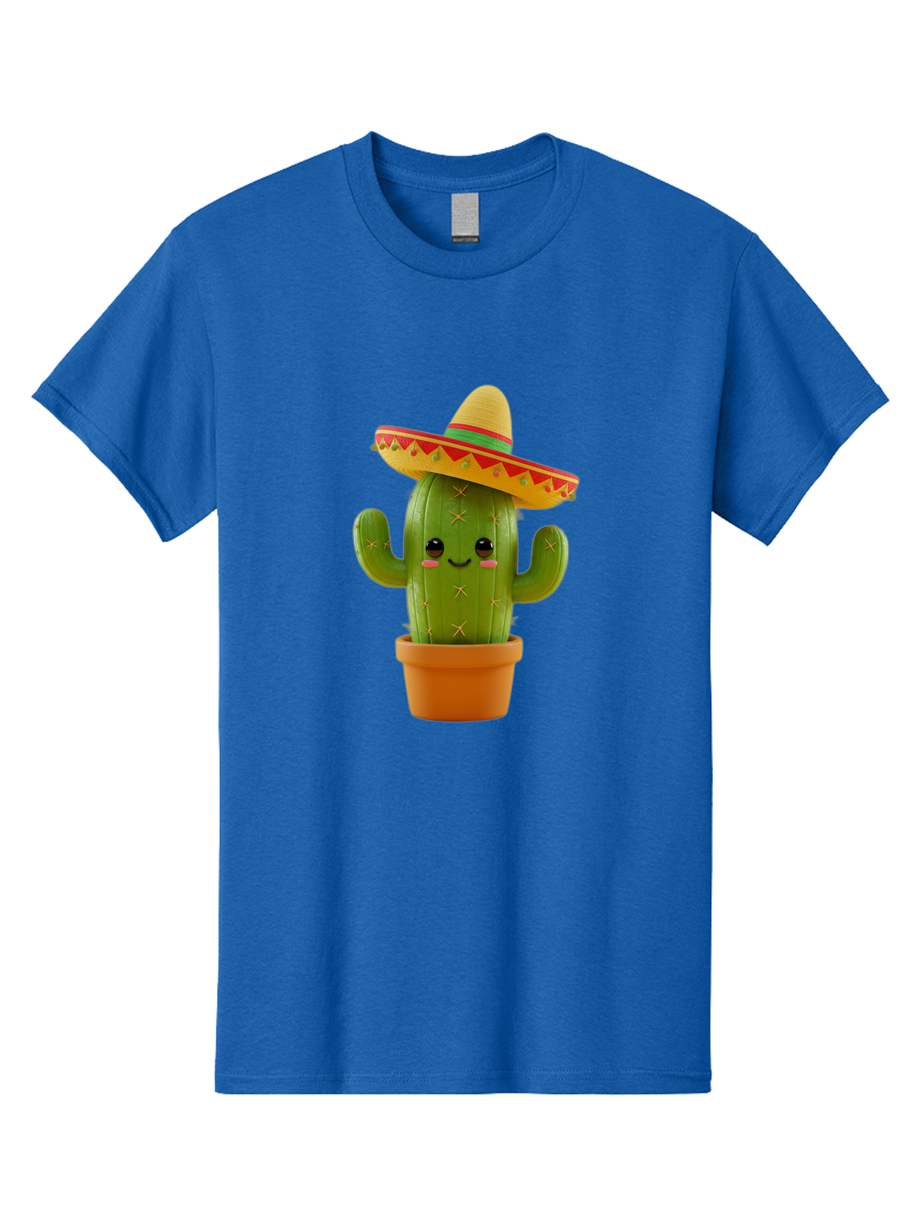 Cactus-In-Sombrero Men'S Graphic Tee, 100% Cotton, Comfortable Casual Summer Wear, Machine Washable, Cartoon Cactus, Smiling Face, Sombrero Hat, Terracotta Pot, Festive Decor, Mexican Culture, Fun Design, Vibrant Colors, Kawaii Style Bac750