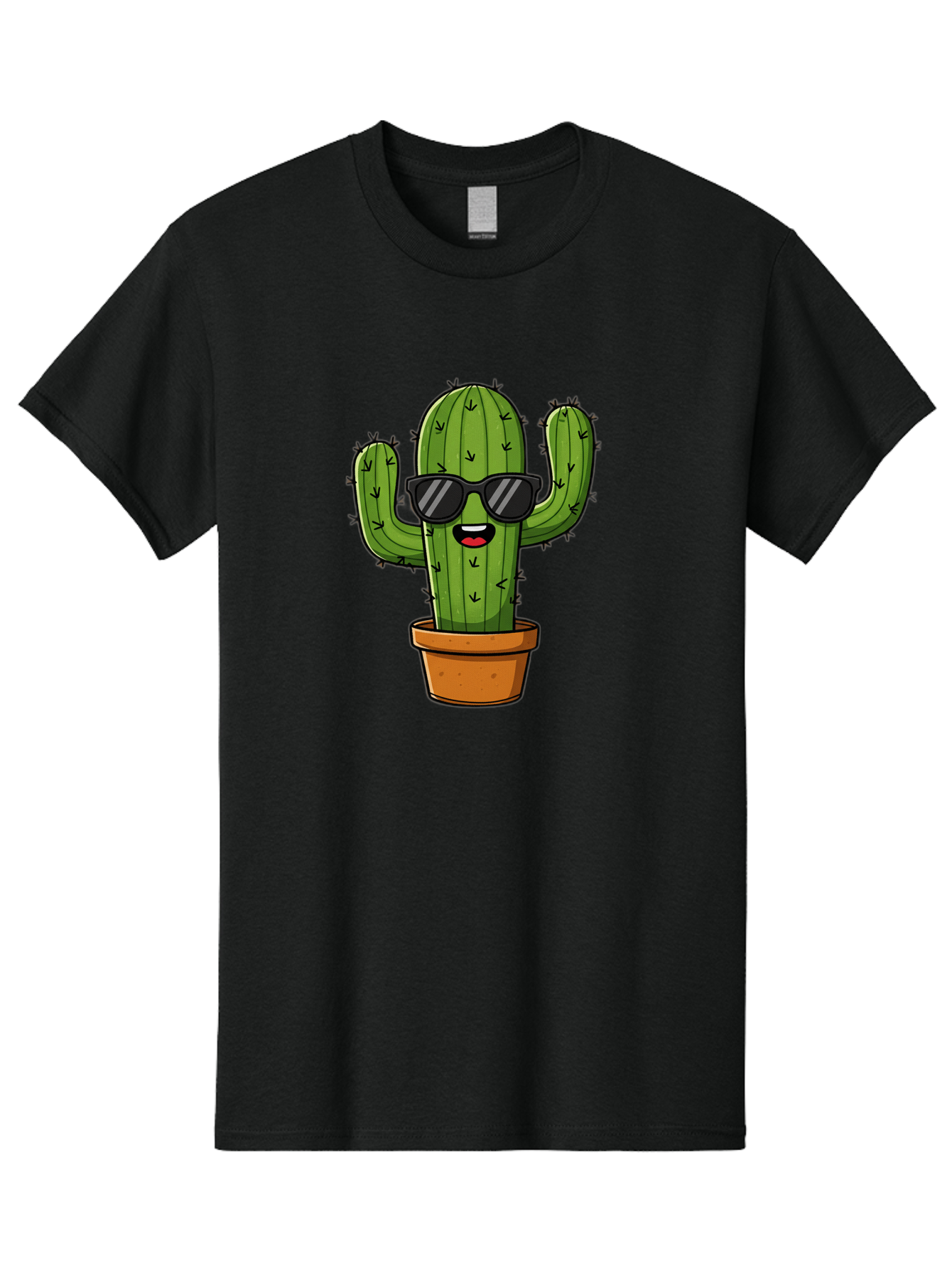 Cactus-In-Sunglasses-1 Men'S Graphic Tee, 100% Cotton, Comfortable Casual Summer Wear, Machine Washable, Cartoon Cactus, Pot, Sunglasses, Happy Face, Spiky Texture, Trendy Decor, Quirky Charm, Fun Design, Humorous Vibe, Cool Cactus, Bac751