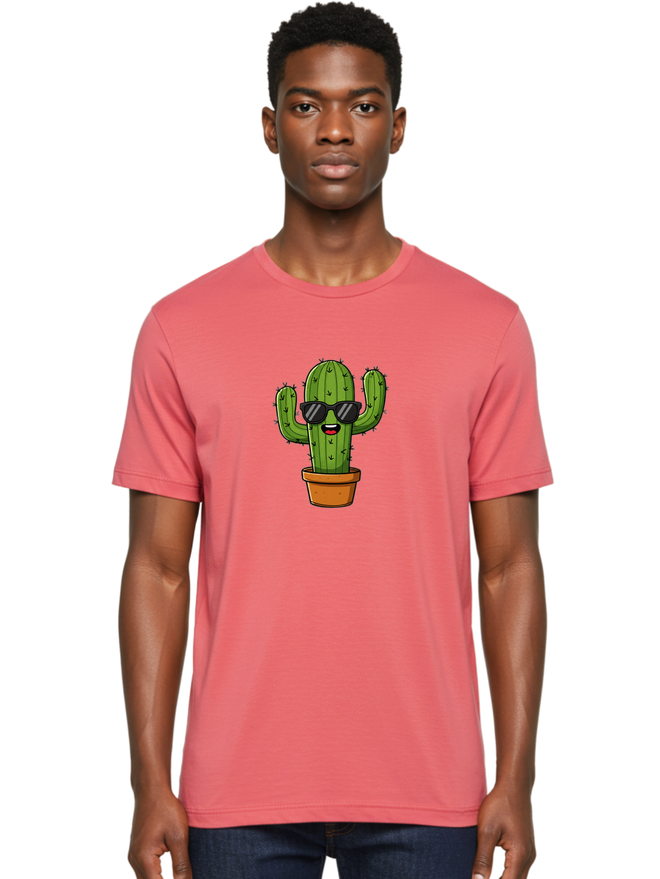 Cactus-In-Sunglasses-1 Men'S Graphic Tee, 100% Cotton, Comfortable Casual Summer Wear, Machine Washable, Cartoon Cactus, Pot, Sunglasses, Happy Face, Spiky Texture, Trendy Decor, Quirky Charm, Fun Design, Humorous Vibe, Cool Cactus, Bac751