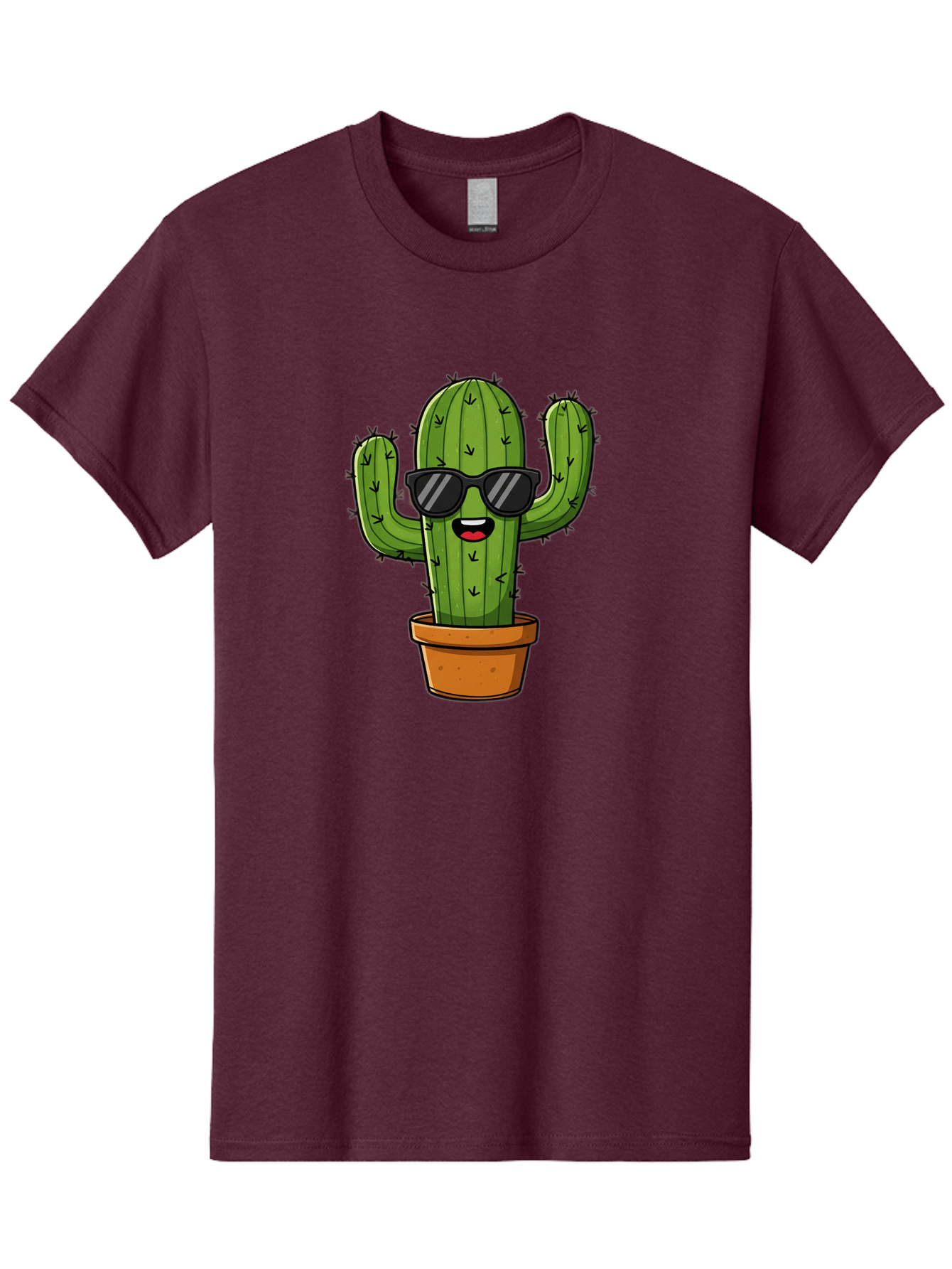 Cactus-In-Sunglasses-1 Men'S Graphic Tee, 100% Cotton, Comfortable Casual Summer Wear, Machine Washable, Cartoon Cactus, Pot, Sunglasses, Happy Face, Spiky Texture, Trendy Decor, Quirky Charm, Fun Design, Humorous Vibe, Cool Cactus, Bac751