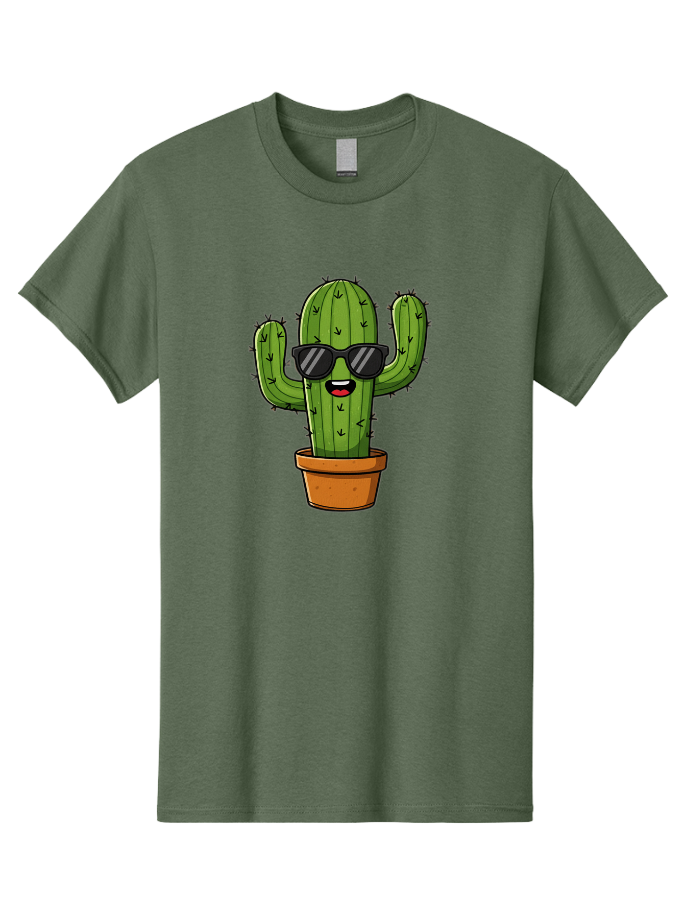 Cactus-In-Sunglasses-1 Men'S Graphic Tee, 100% Cotton, Comfortable Casual Summer Wear, Machine Washable, Cartoon Cactus, Pot, Sunglasses, Happy Face, Spiky Texture, Trendy Decor, Quirky Charm, Fun Design, Humorous Vibe, Cool Cactus, Bac751