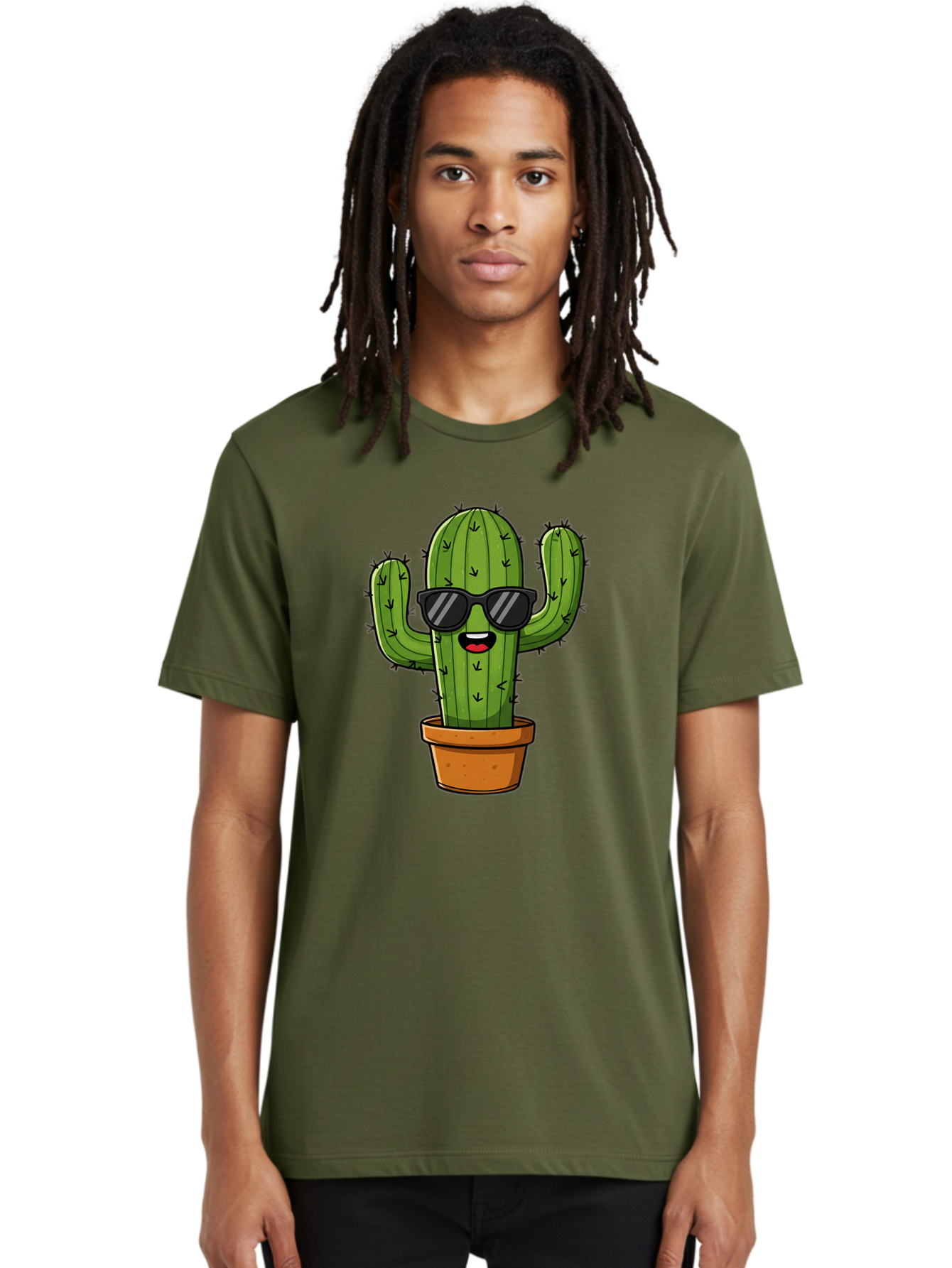 Cactus-In-Sunglasses-1 Men'S Graphic Tee, 100% Cotton, Comfortable Casual Summer Wear, Machine Washable, Cartoon Cactus, Pot, Sunglasses, Happy Face, Spiky Texture, Trendy Decor, Quirky Charm, Fun Design, Humorous Vibe, Cool Cactus, Bac751