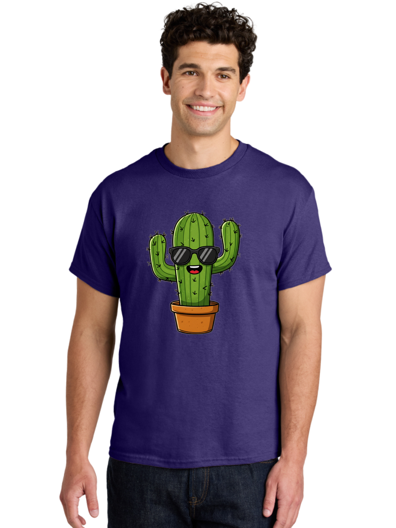 Cactus-In-Sunglasses-1 Men'S Graphic Tee, 100% Cotton, Comfortable Casual Summer Wear, Machine Washable, Cartoon Cactus, Pot, Sunglasses, Happy Face, Spiky Texture, Trendy Decor, Quirky Charm, Fun Design, Humorous Vibe, Cool Cactus, Bac751