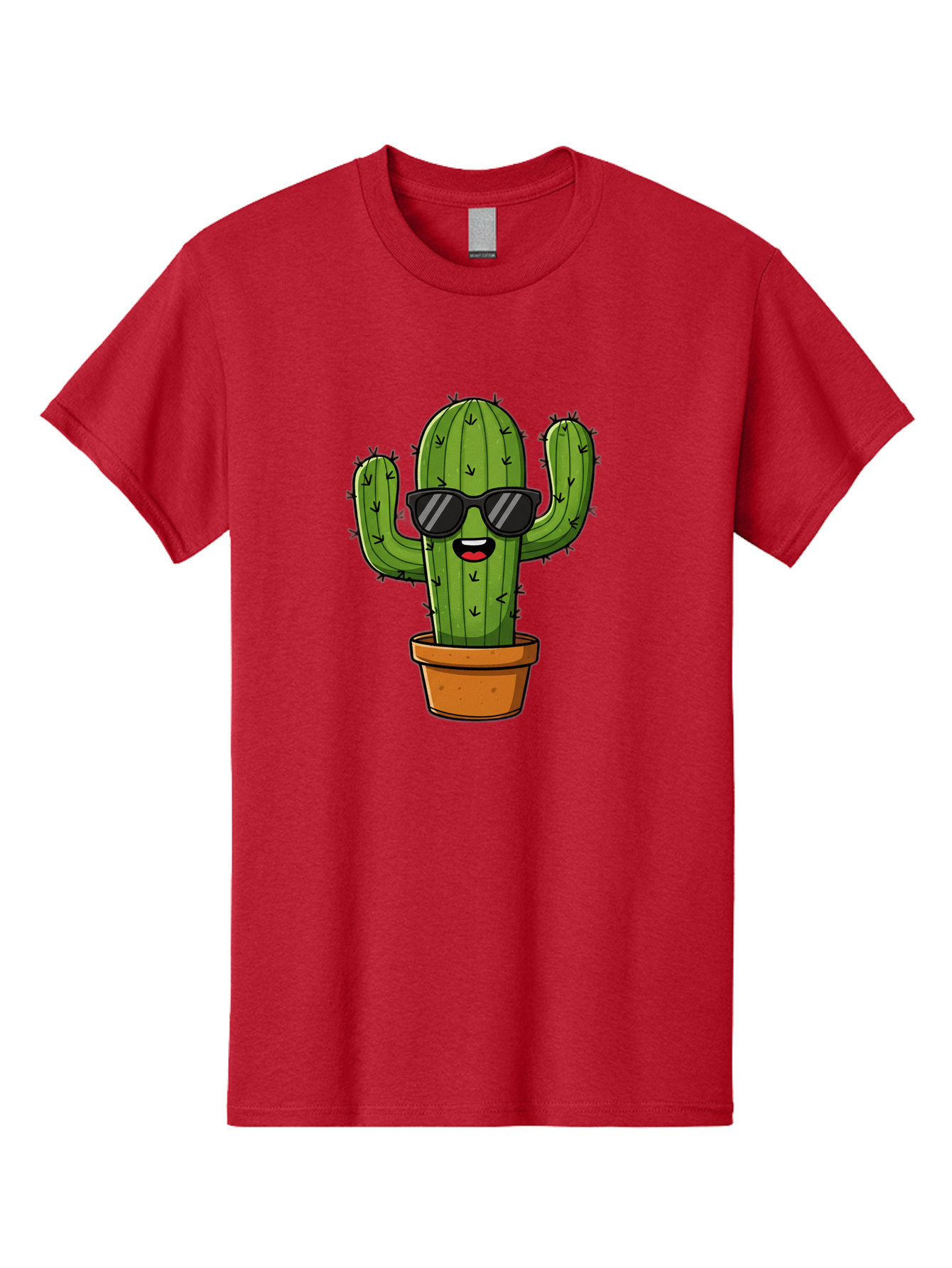 Cactus-In-Sunglasses-1 Men'S Graphic Tee, 100% Cotton, Comfortable Casual Summer Wear, Machine Washable, Cartoon Cactus, Pot, Sunglasses, Happy Face, Spiky Texture, Trendy Decor, Quirky Charm, Fun Design, Humorous Vibe, Cool Cactus, Bac751