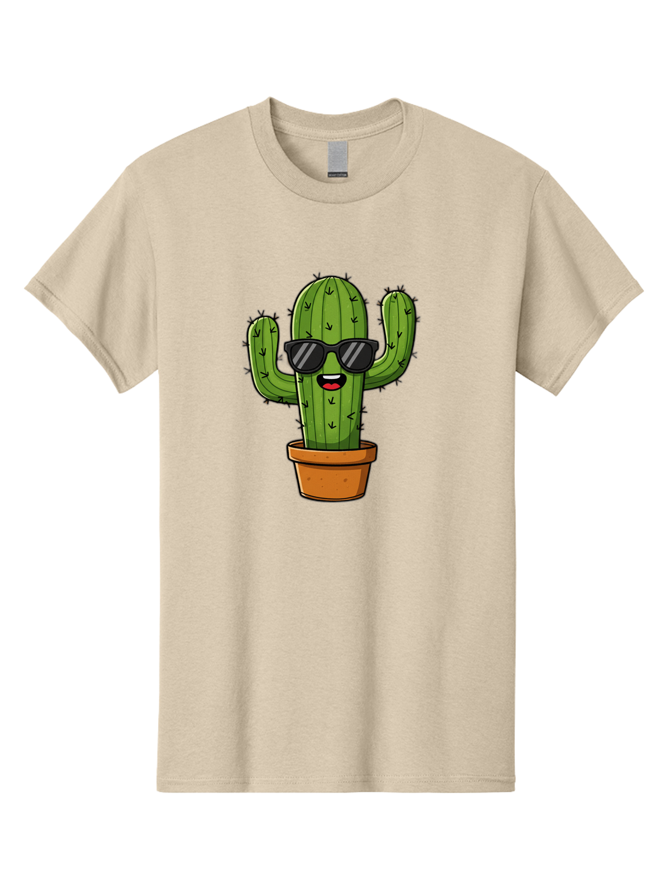 Cactus-In-Sunglasses-1 Men'S Graphic Tee, 100% Cotton, Comfortable Casual Summer Wear, Machine Washable, Cartoon Cactus, Pot, Sunglasses, Happy Face, Spiky Texture, Trendy Decor, Quirky Charm, Fun Design, Humorous Vibe, Cool Cactus, Bac751