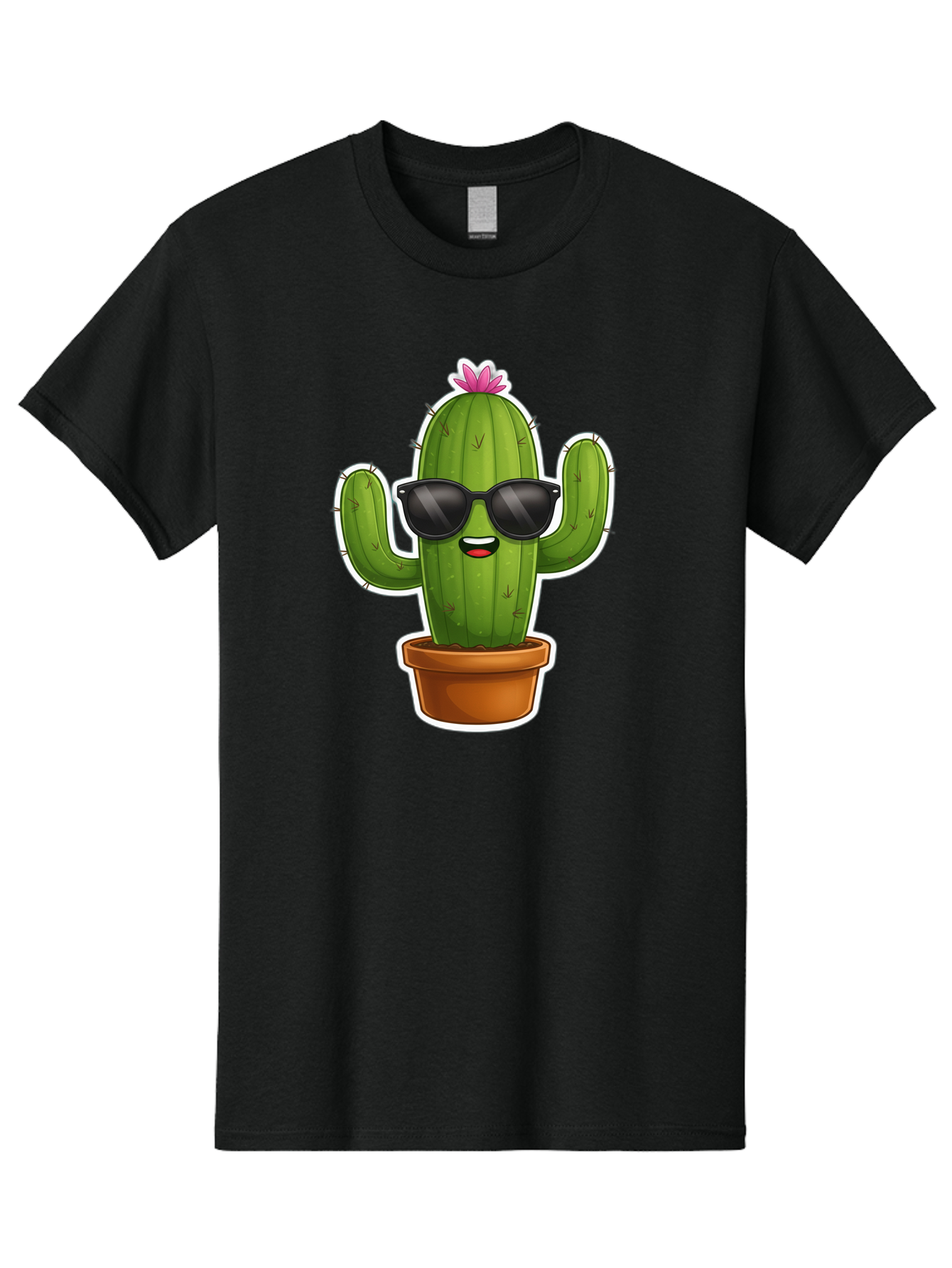 Cactus-In-Sunglasses Men'S Graphic Tee, 100% Cotton, Comfortable Casual Summer Wear, Machine Washable, Cartoon Cactus, Sunglasses, Cool Cactus, Potted Plant, Desert Humor, Fun Character, Quirky Illustration, Cactus Love, Trendy Graphics Bac752