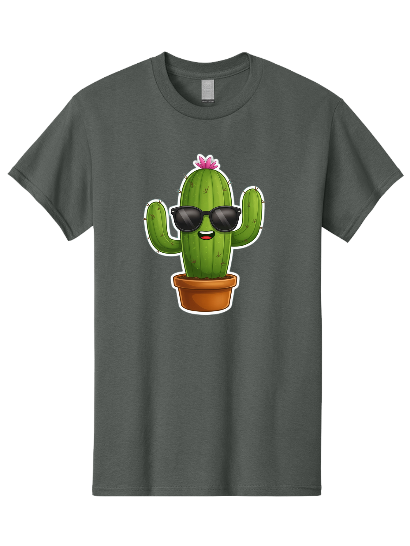 Cactus-In-Sunglasses Men'S Graphic Tee, 100% Cotton, Comfortable Casual Summer Wear, Machine Washable, Cartoon Cactus, Sunglasses, Cool Cactus, Potted Plant, Desert Humor, Fun Character, Quirky Illustration, Cactus Love, Trendy Graphics Bac752