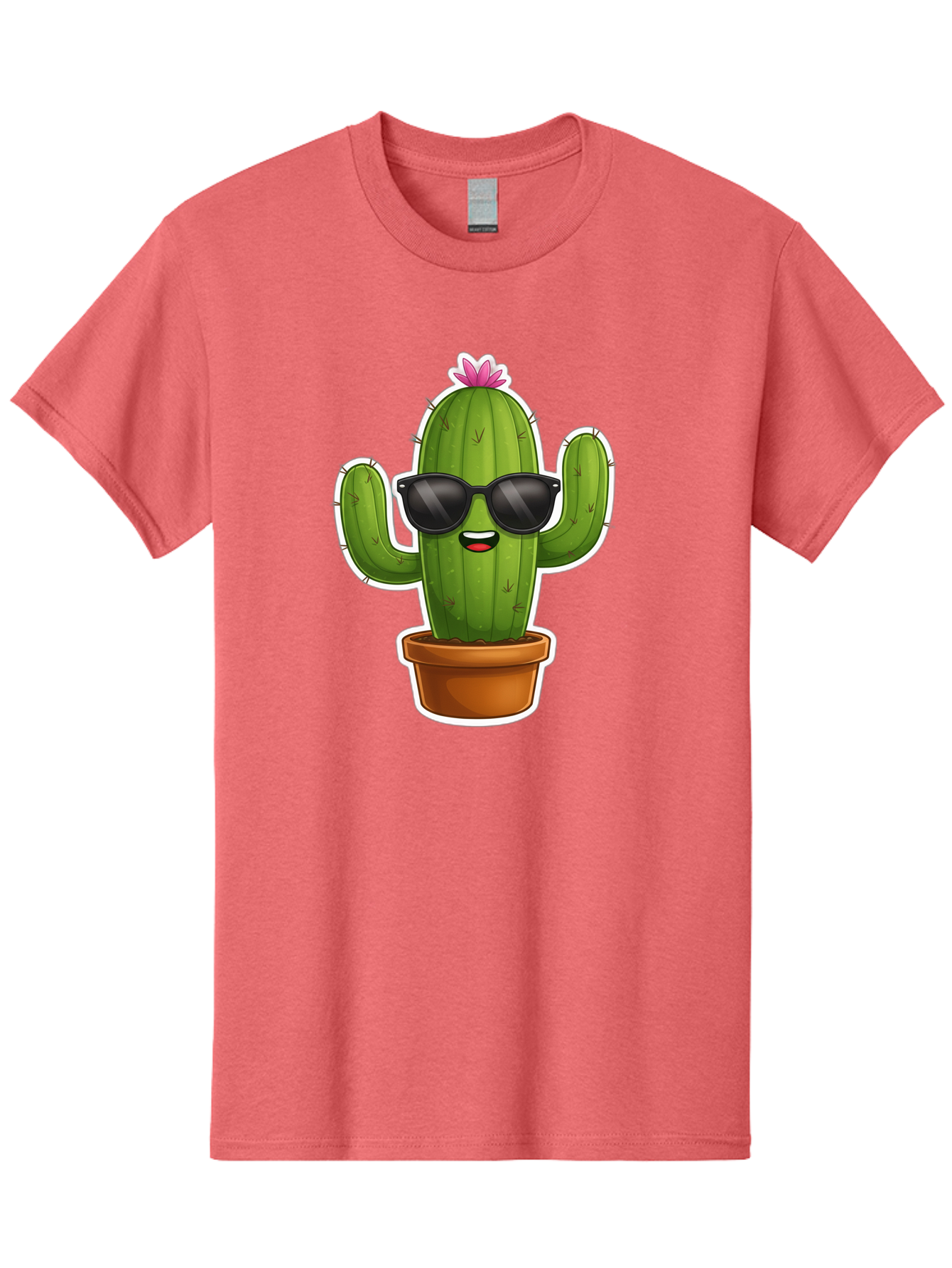 Cactus-In-Sunglasses Men'S Graphic Tee, 100% Cotton, Comfortable Casual Summer Wear, Machine Washable, Cartoon Cactus, Sunglasses, Cool Cactus, Potted Plant, Desert Humor, Fun Character, Quirky Illustration, Cactus Love, Trendy Graphics Bac752