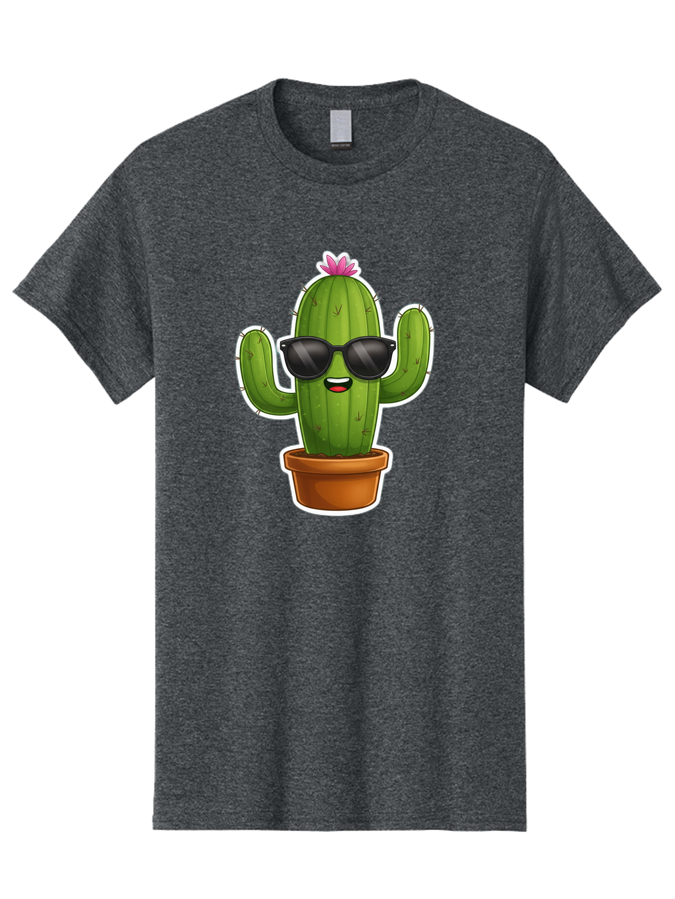 Cactus-In-Sunglasses Men'S Graphic Tee, 100% Cotton, Comfortable Casual Summer Wear, Machine Washable, Cartoon Cactus, Sunglasses, Cool Cactus, Potted Plant, Desert Humor, Fun Character, Quirky Illustration, Cactus Love, Trendy Graphics Bac752