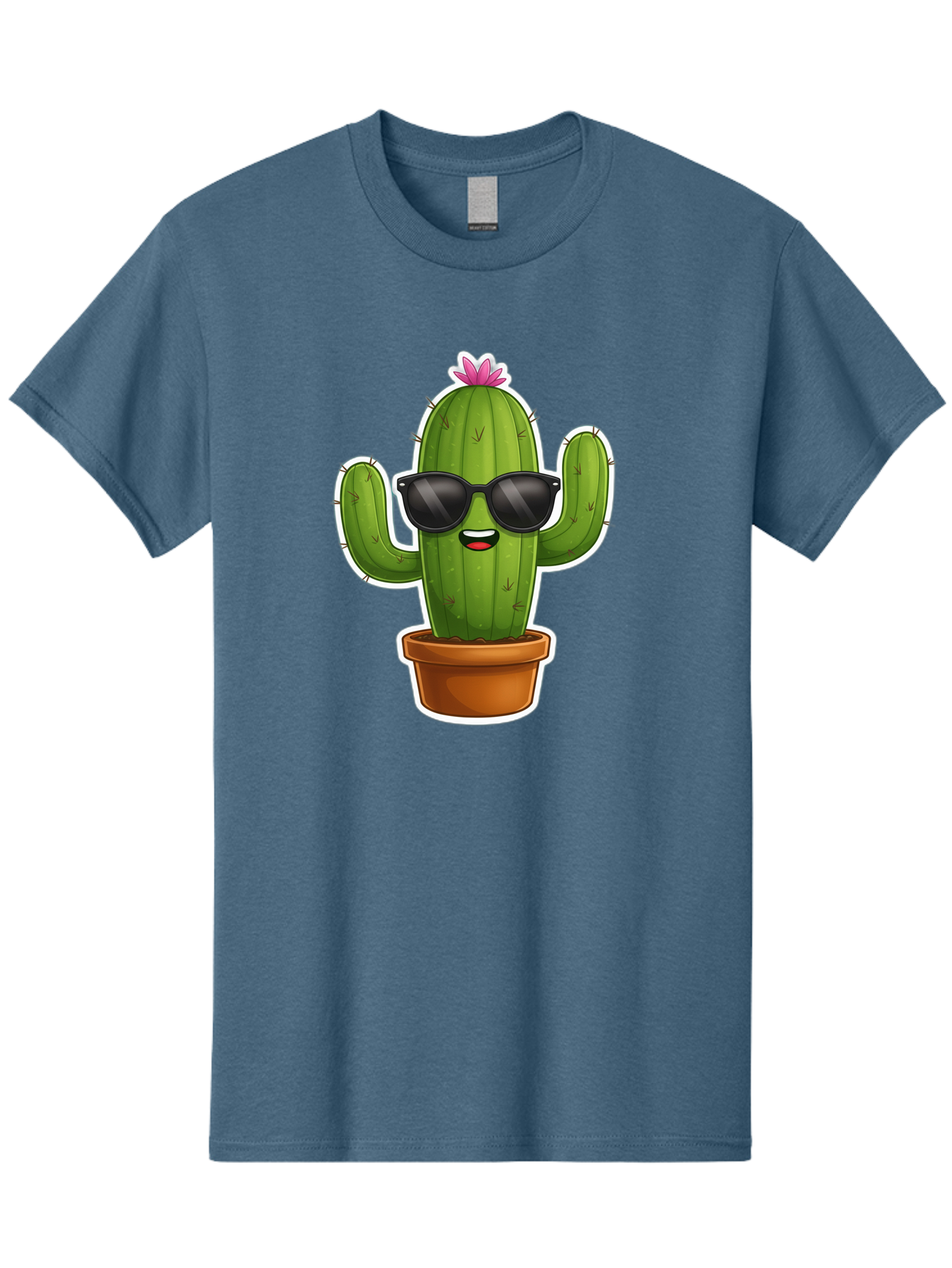 Cactus-In-Sunglasses Men'S Graphic Tee, 100% Cotton, Comfortable Casual Summer Wear, Machine Washable, Cartoon Cactus, Sunglasses, Cool Cactus, Potted Plant, Desert Humor, Fun Character, Quirky Illustration, Cactus Love, Trendy Graphics Bac752