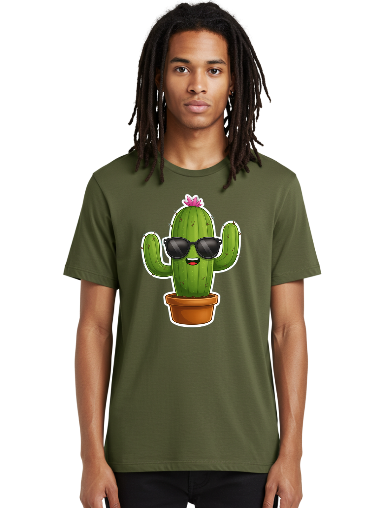 Cactus-In-Sunglasses Men'S Graphic Tee, 100% Cotton, Comfortable Casual Summer Wear, Machine Washable, Cartoon Cactus, Sunglasses, Cool Cactus, Potted Plant, Desert Humor, Fun Character, Quirky Illustration, Cactus Love, Trendy Graphics Bac752