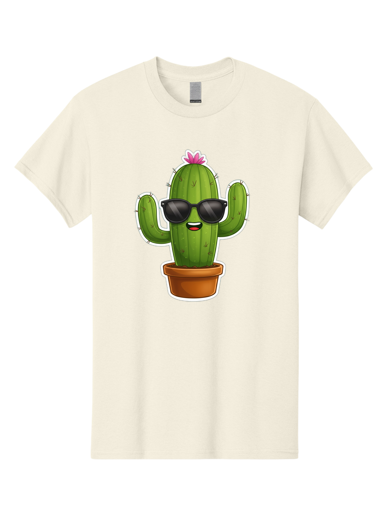 Cactus-In-Sunglasses Men'S Graphic Tee, 100% Cotton, Comfortable Casual Summer Wear, Machine Washable, Cartoon Cactus, Sunglasses, Cool Cactus, Potted Plant, Desert Humor, Fun Character, Quirky Illustration, Cactus Love, Trendy Graphics Bac752