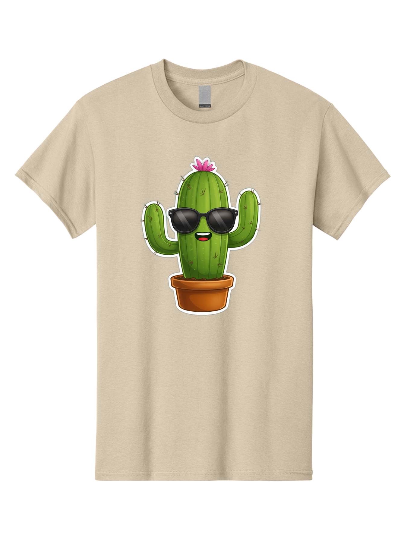 Cactus-In-Sunglasses Men'S Graphic Tee, 100% Cotton, Comfortable Casual Summer Wear, Machine Washable, Cartoon Cactus, Sunglasses, Cool Cactus, Potted Plant, Desert Humor, Fun Character, Quirky Illustration, Cactus Love, Trendy Graphics Bac752