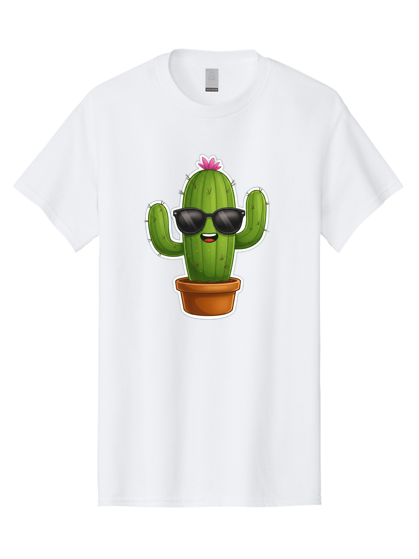 Cactus-In-Sunglasses Men'S Graphic Tee, 100% Cotton, Comfortable Casual Summer Wear, Machine Washable, Cartoon Cactus, Sunglasses, Cool Cactus, Potted Plant, Desert Humor, Fun Character, Quirky Illustration, Cactus Love, Trendy Graphics Bac752