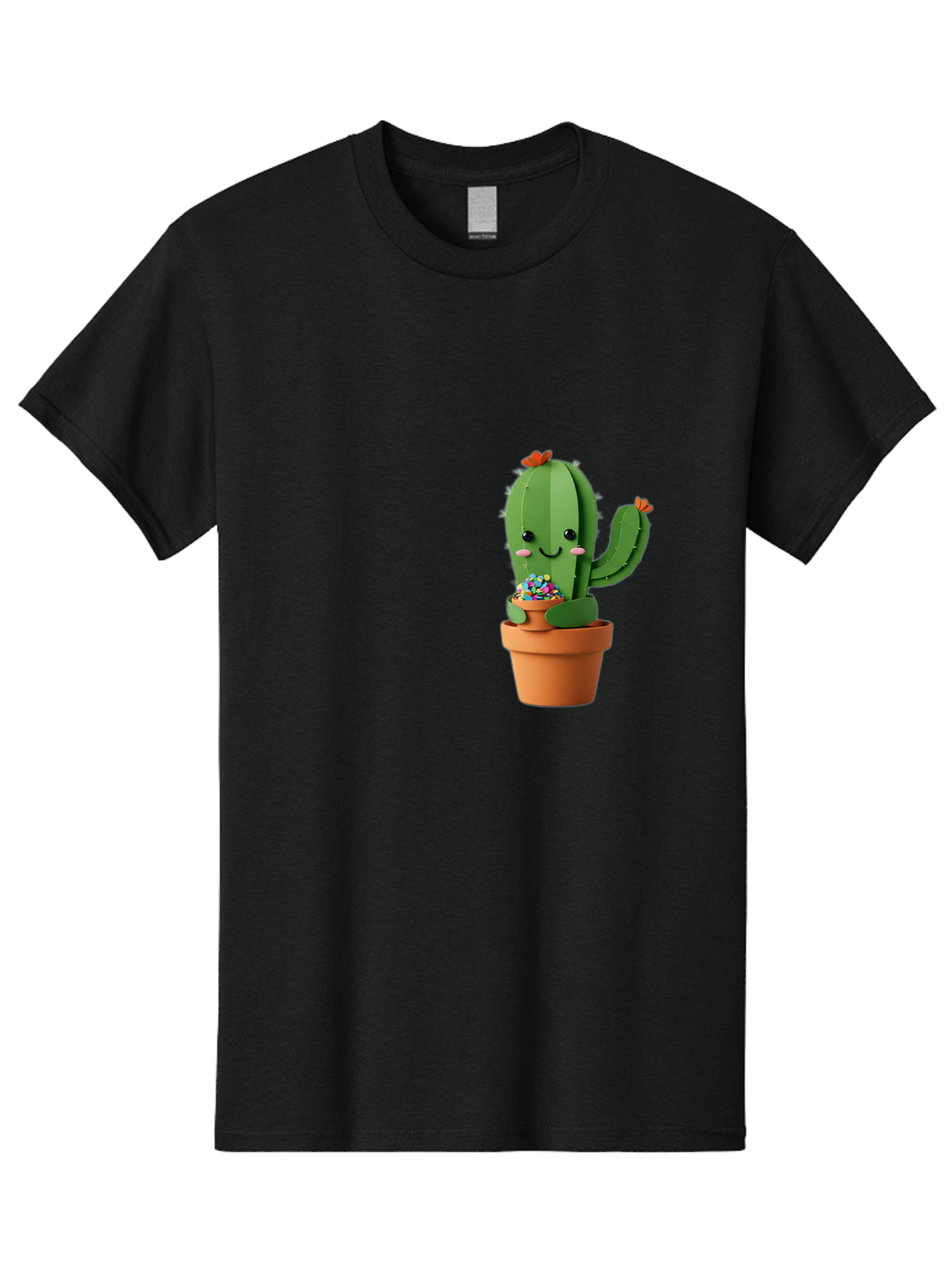 Cactus-Kawaii Men'S Graphic Tee, 100% Cotton, Comfortable Casual Summer Wear, Machine Washable, Cartoon Cactus, Cuddly Character, Pot Of Candy, Smiling Face, Cute Design, Adorable Illustration, Kawaii Art Bac753