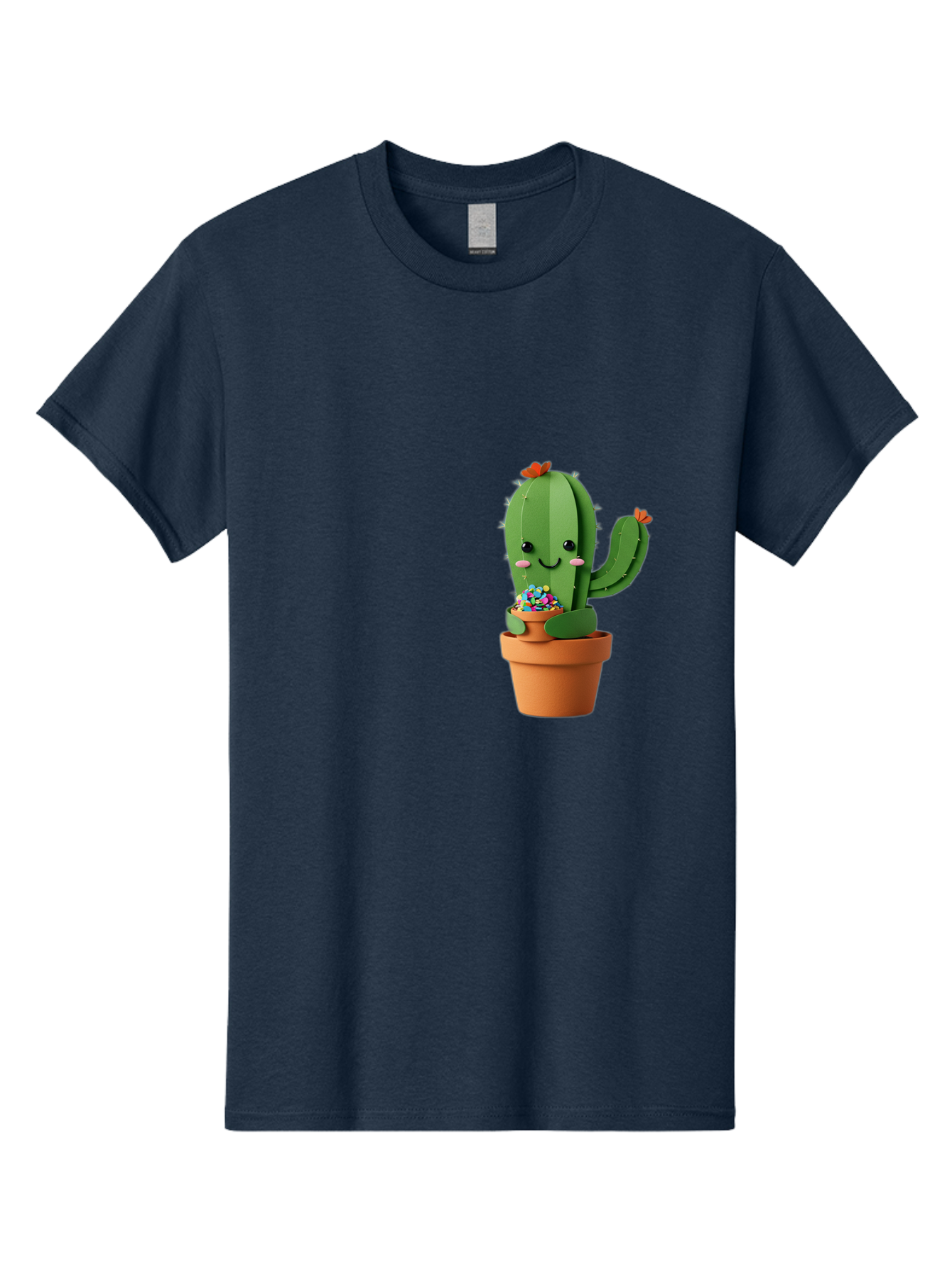 Cactus-Kawaii Men'S Graphic Tee, 100% Cotton, Comfortable Casual Summer Wear, Machine Washable, Cartoon Cactus, Cuddly Character, Pot Of Candy, Smiling Face, Cute Design, Adorable Illustration, Kawaii Art Bac753