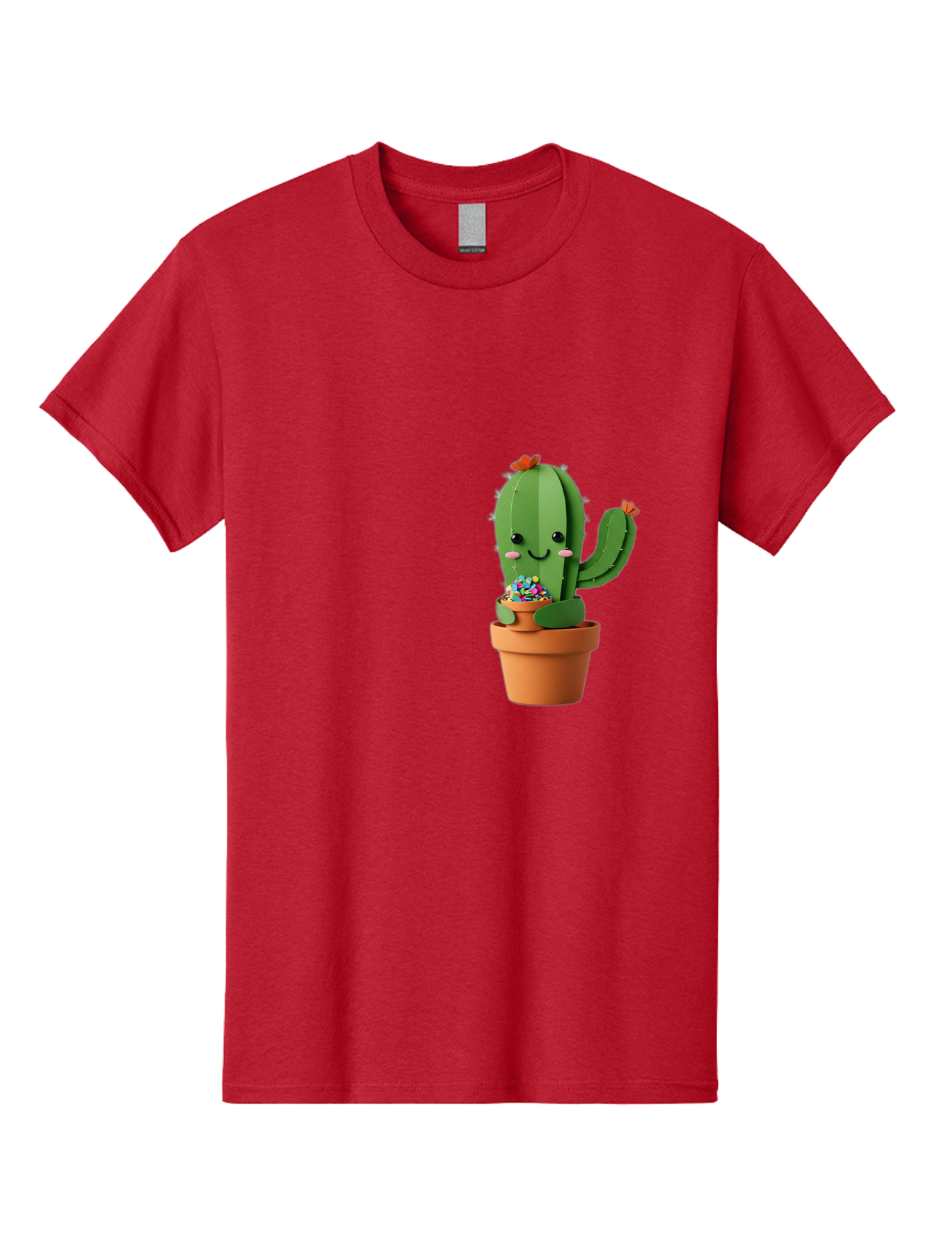 Cactus-Kawaii Men'S Graphic Tee, 100% Cotton, Comfortable Casual Summer Wear, Machine Washable, Cartoon Cactus, Cuddly Character, Pot Of Candy, Smiling Face, Cute Design, Adorable Illustration, Kawaii Art Bac753