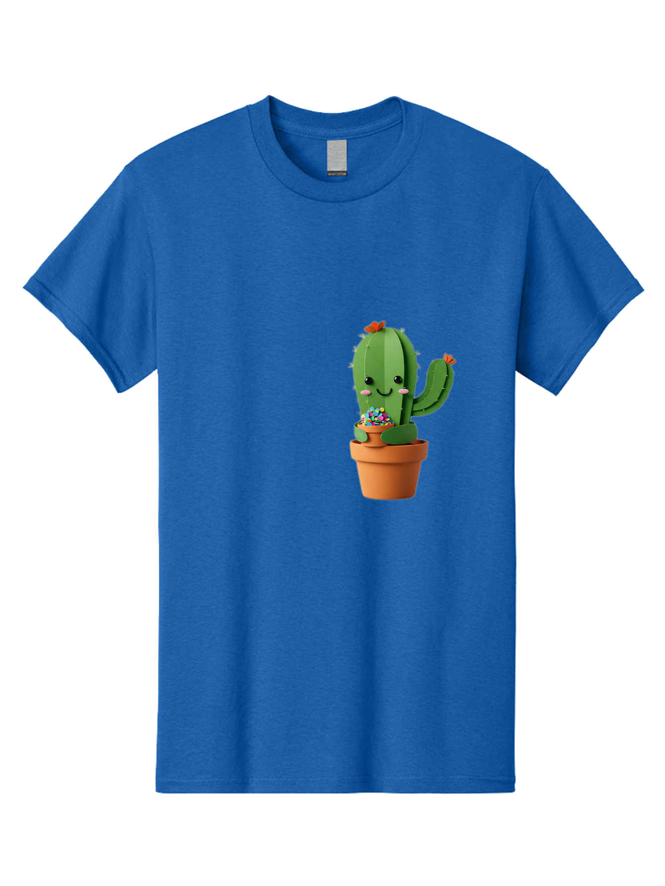 Cactus-Kawaii Men'S Graphic Tee, 100% Cotton, Comfortable Casual Summer Wear, Machine Washable, Cartoon Cactus, Cuddly Character, Pot Of Candy, Smiling Face, Cute Design, Adorable Illustration, Kawaii Art Bac753