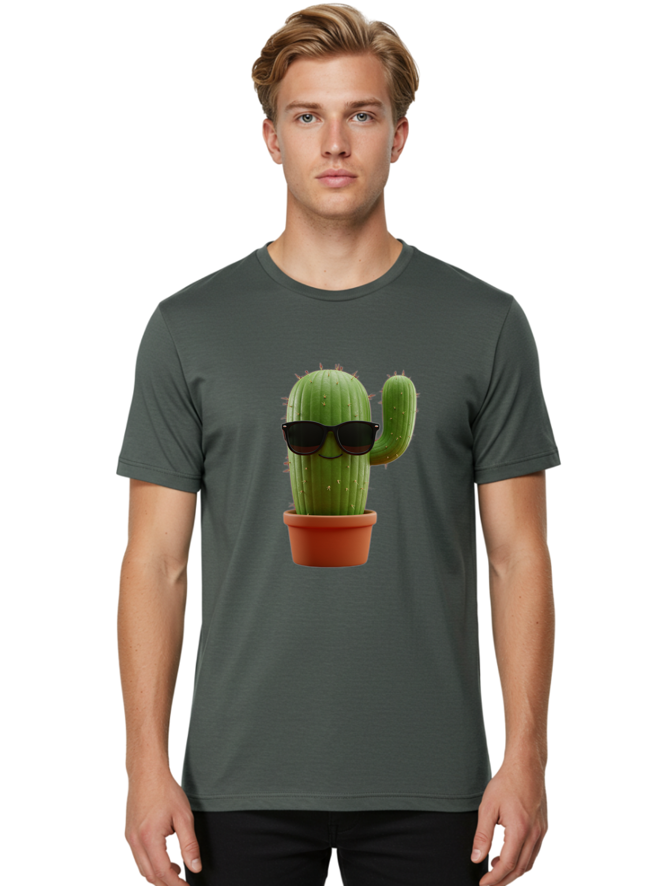 Cactus-Sunglasses Men'S Graphic Tee, 100% Cotton, Comfortable Casual Summer Wear, Machine Washable, Cactus Wearing Sunglasses, Potted Cactus, Cool Cactus, Trendy Plant, Cactus With Shades, Funny Cactus, Modern Decor, Quirky Decoration Bac755