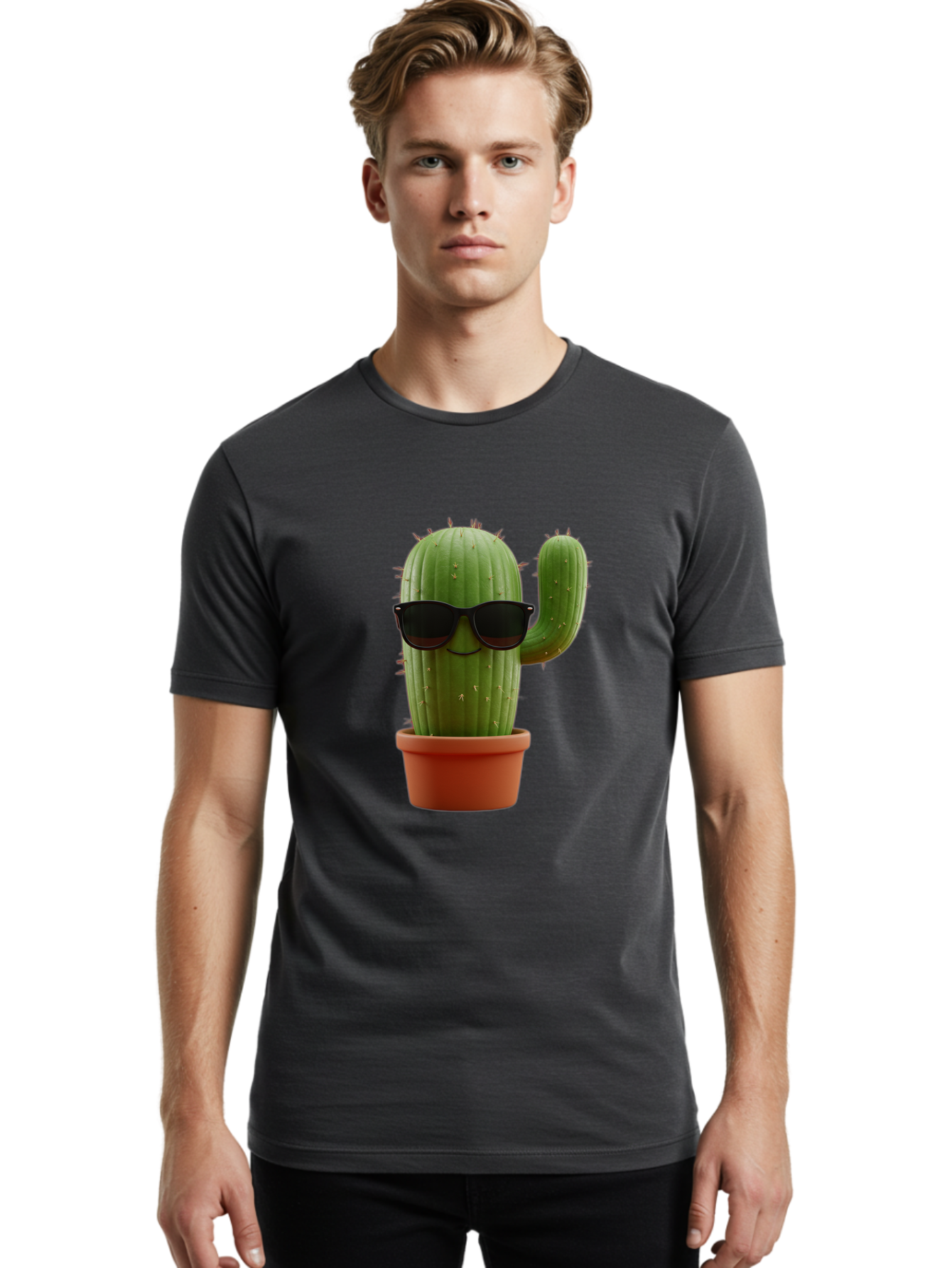 Cactus-Sunglasses Men'S Graphic Tee, 100% Cotton, Comfortable Casual Summer Wear, Machine Washable, Cactus Wearing Sunglasses, Potted Cactus, Cool Cactus, Trendy Plant, Cactus With Shades, Funny Cactus, Modern Decor, Quirky Decoration Bac755