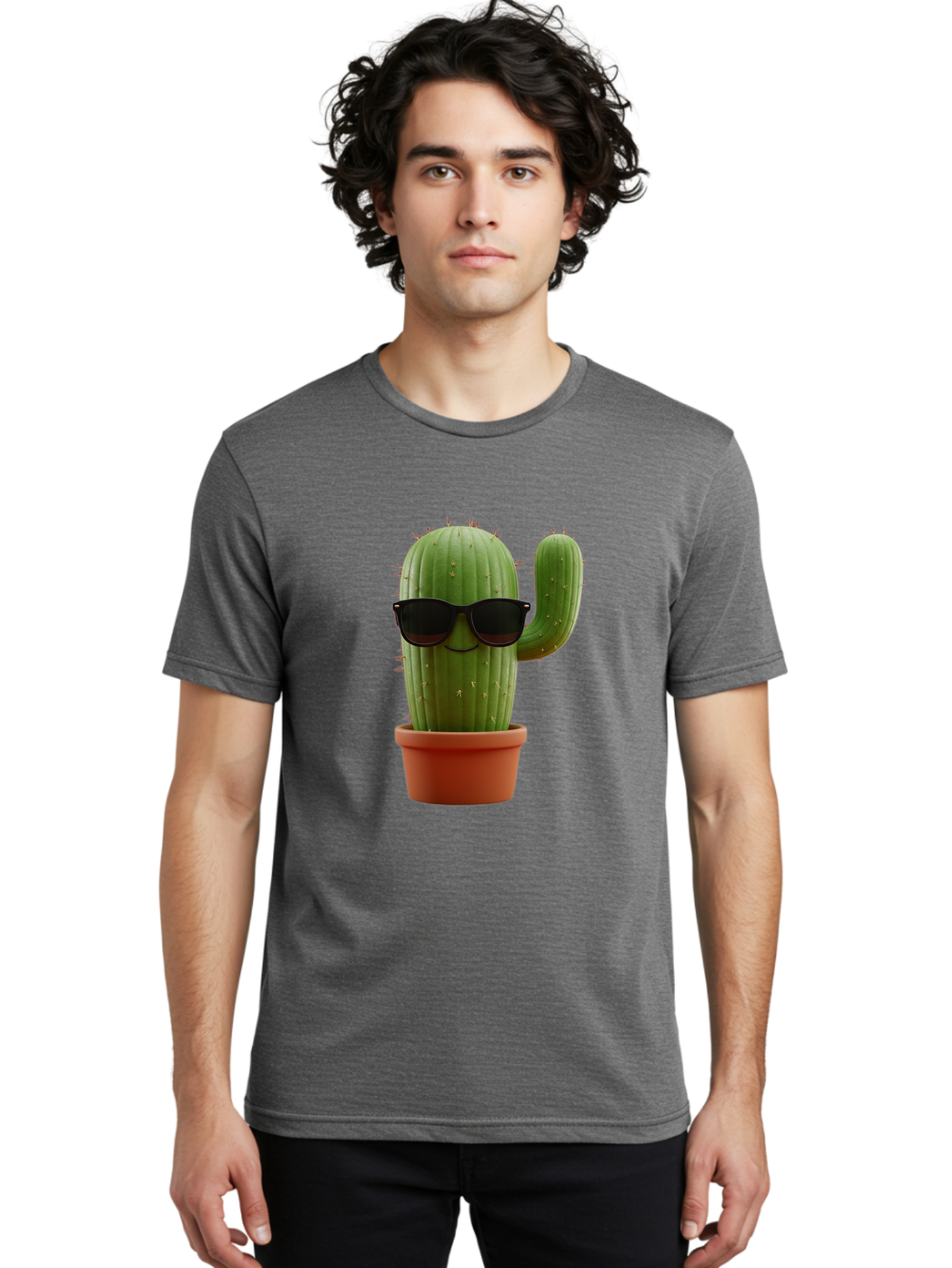Cactus-Sunglasses Men'S Graphic Tee, 100% Cotton, Comfortable Casual Summer Wear, Machine Washable, Cactus Wearing Sunglasses, Potted Cactus, Cool Cactus, Trendy Plant, Cactus With Shades, Funny Cactus, Modern Decor, Quirky Decoration Bac755